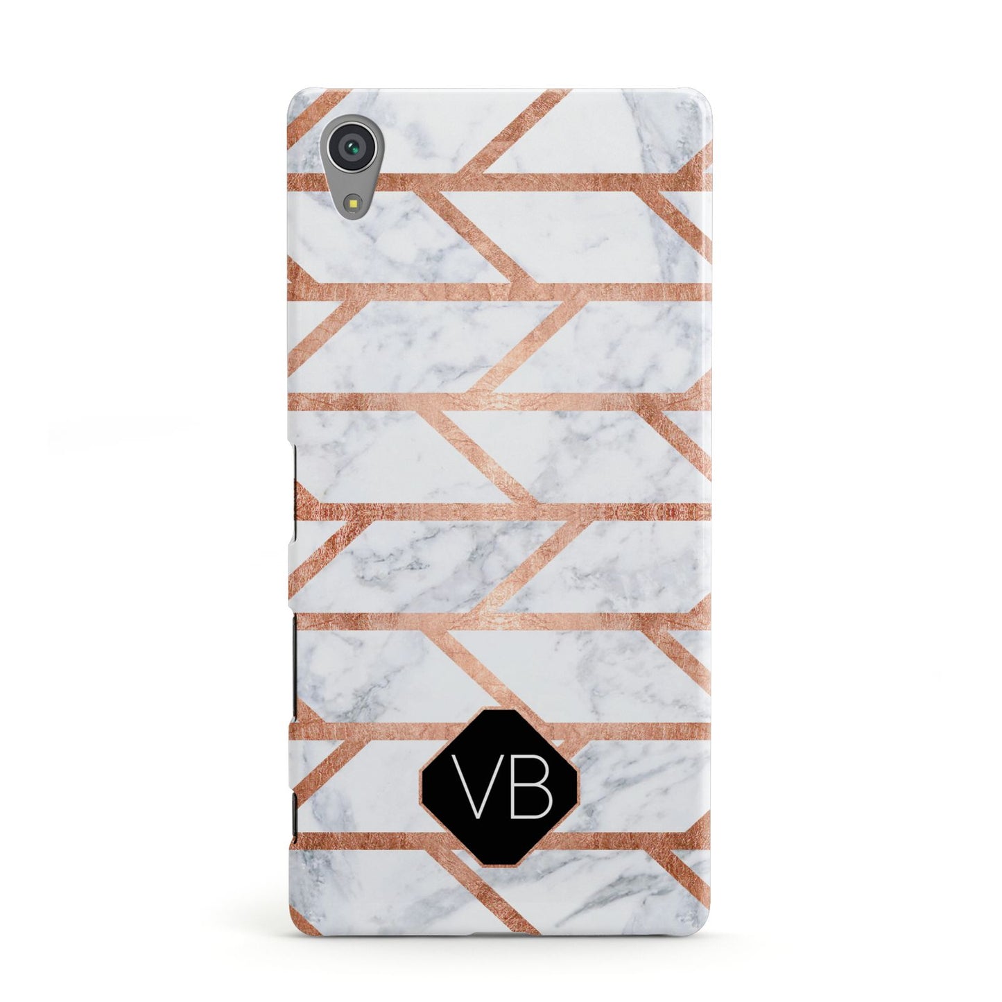 Personalised Rose Gold Faux Marble Initials Sony Xperia Case