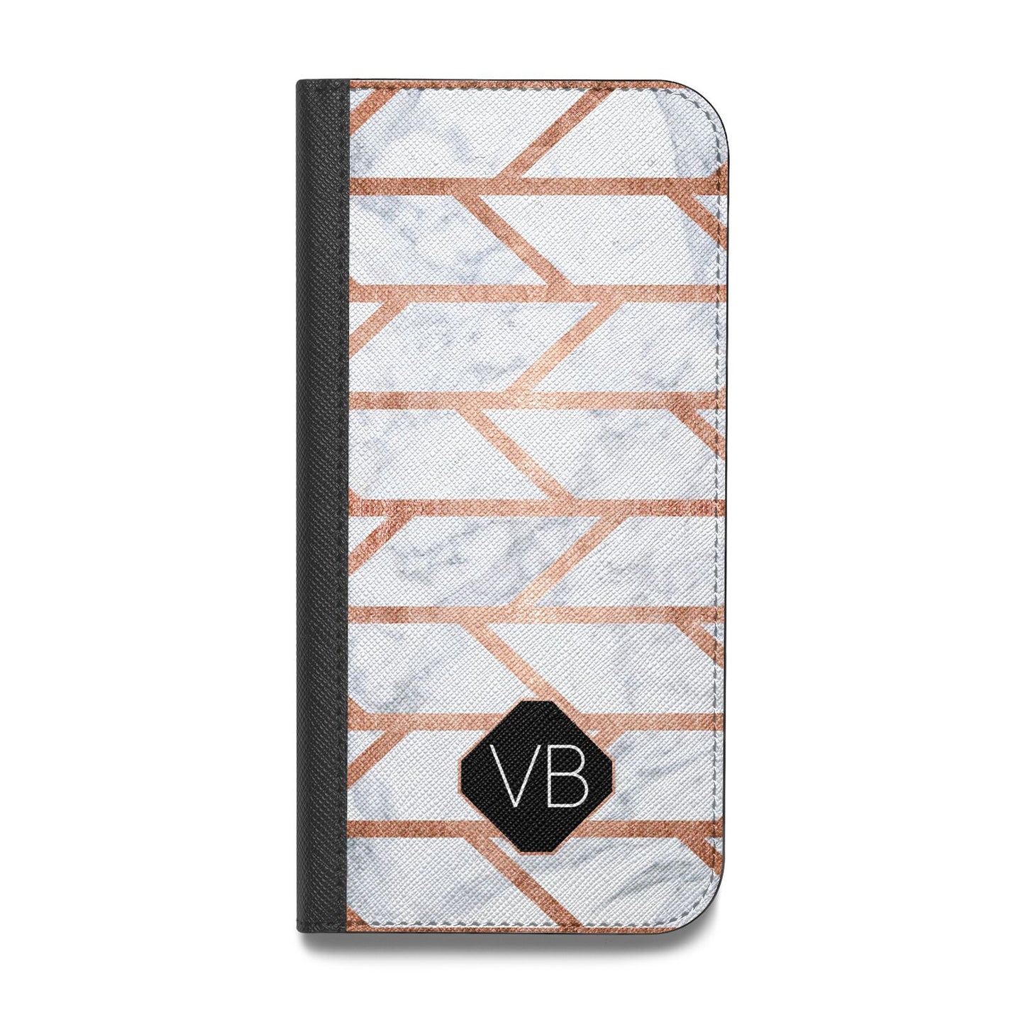 Personalised Rose Gold Faux Marble Initials Vegan Leather Flip Samsung Case