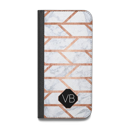 Personalised Rose Gold Faux Marble Initials Vegan Leather Flip iPhone Case