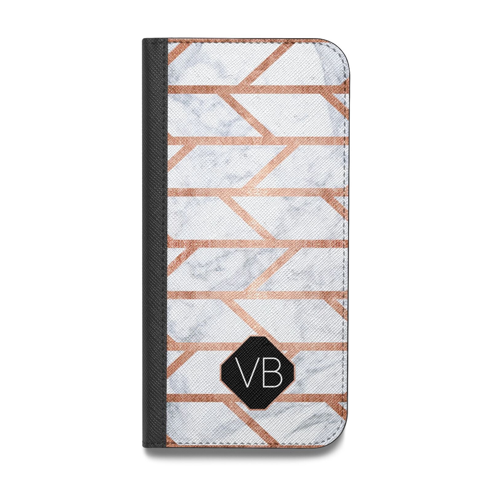 Personalised Rose Gold Faux Marble Initials Vegan Leather Flip iPhone Case