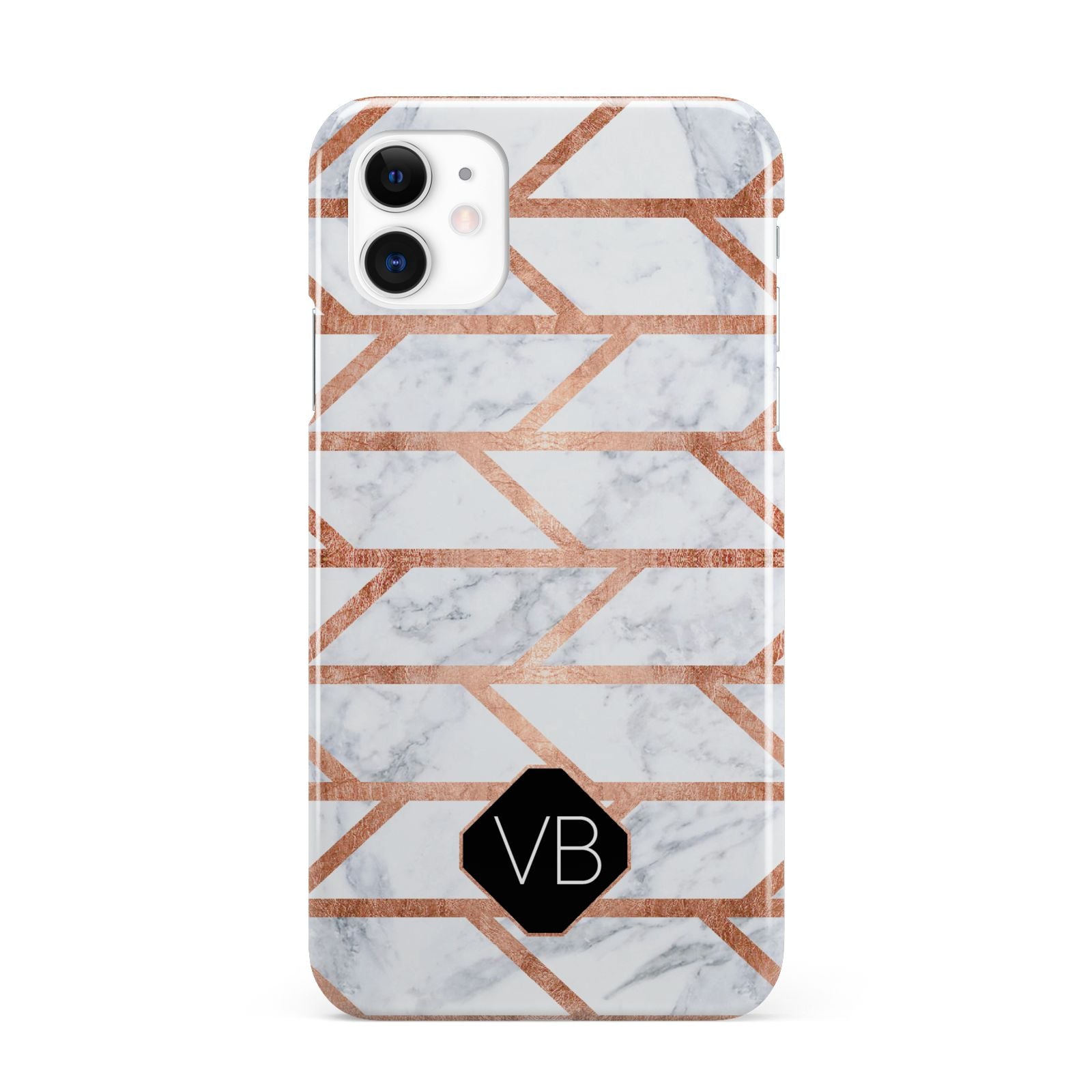 Personalised Rose Gold Faux Marble Initials iPhone 11 3D Snap Case