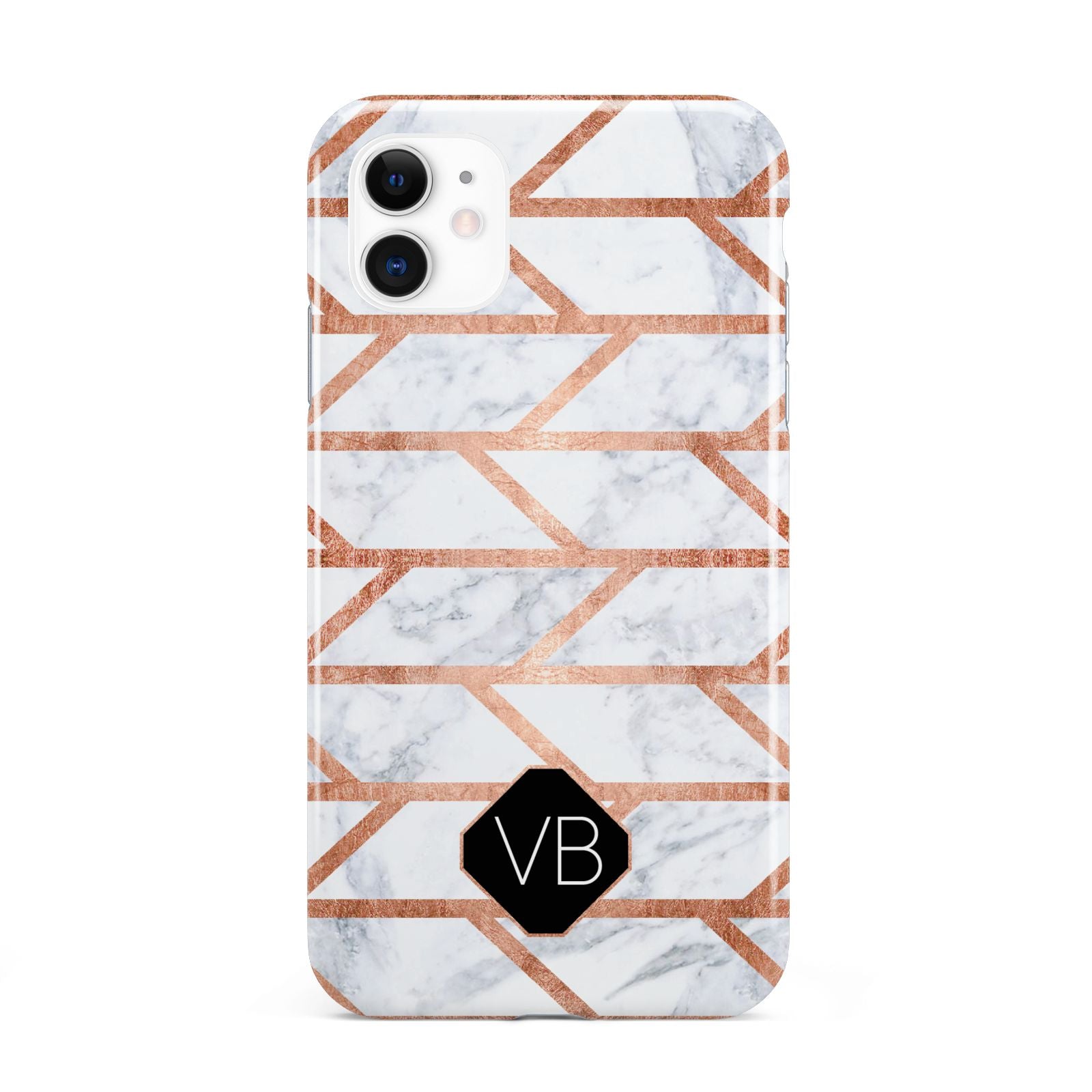 Personalised Rose Gold Faux Marble Initials iPhone 11 3D Tough Case