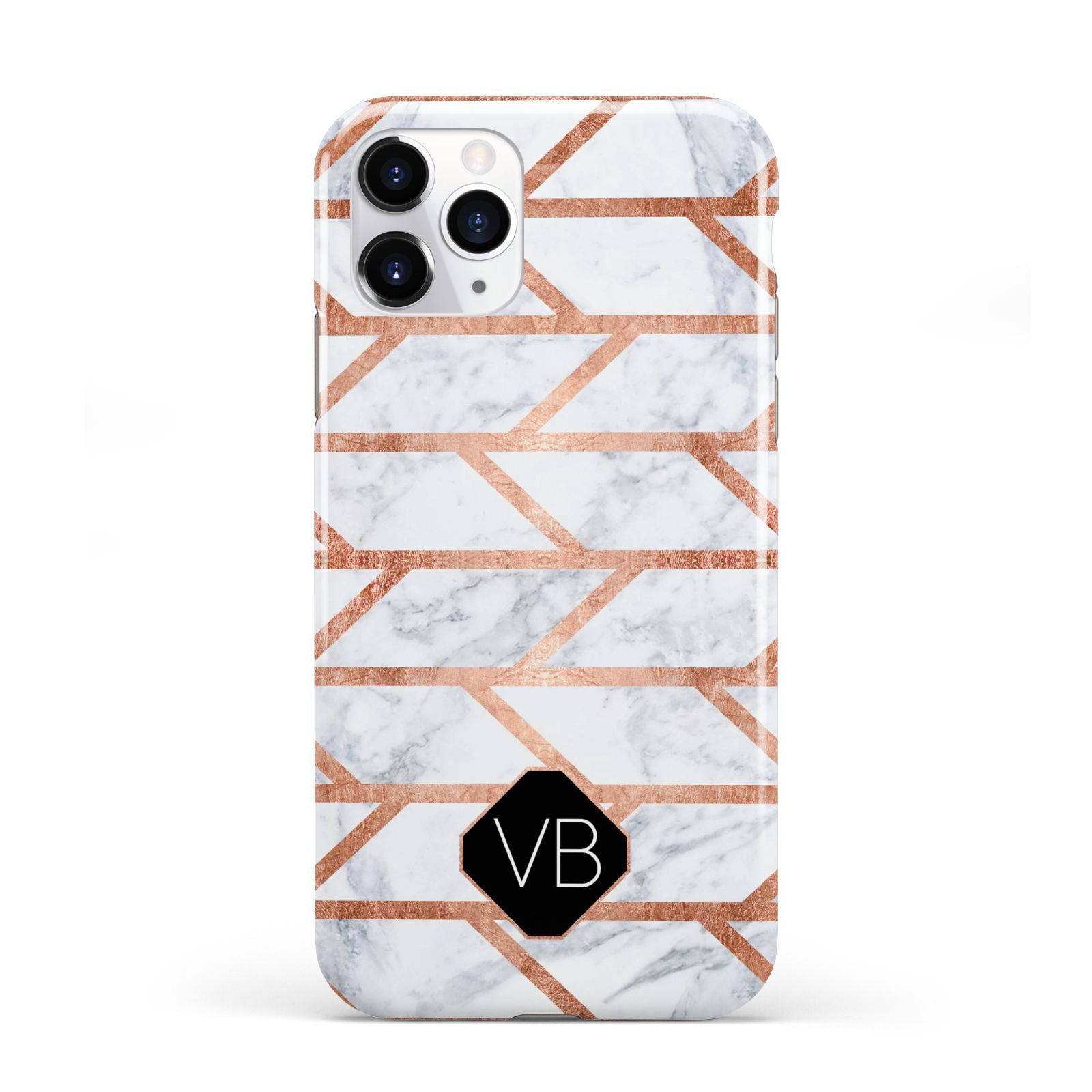 Personalised Rose Gold Faux Marble Initials iPhone 11 Pro 3D Tough Case