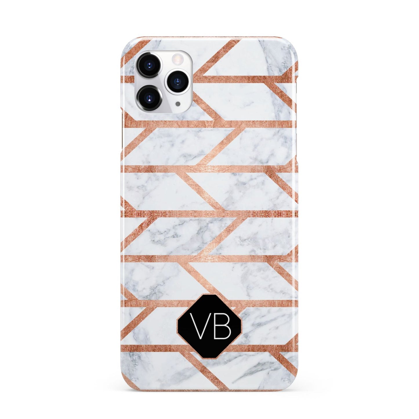 Personalised Rose Gold Faux Marble Initials iPhone 11 Pro Max 3D Snap Case