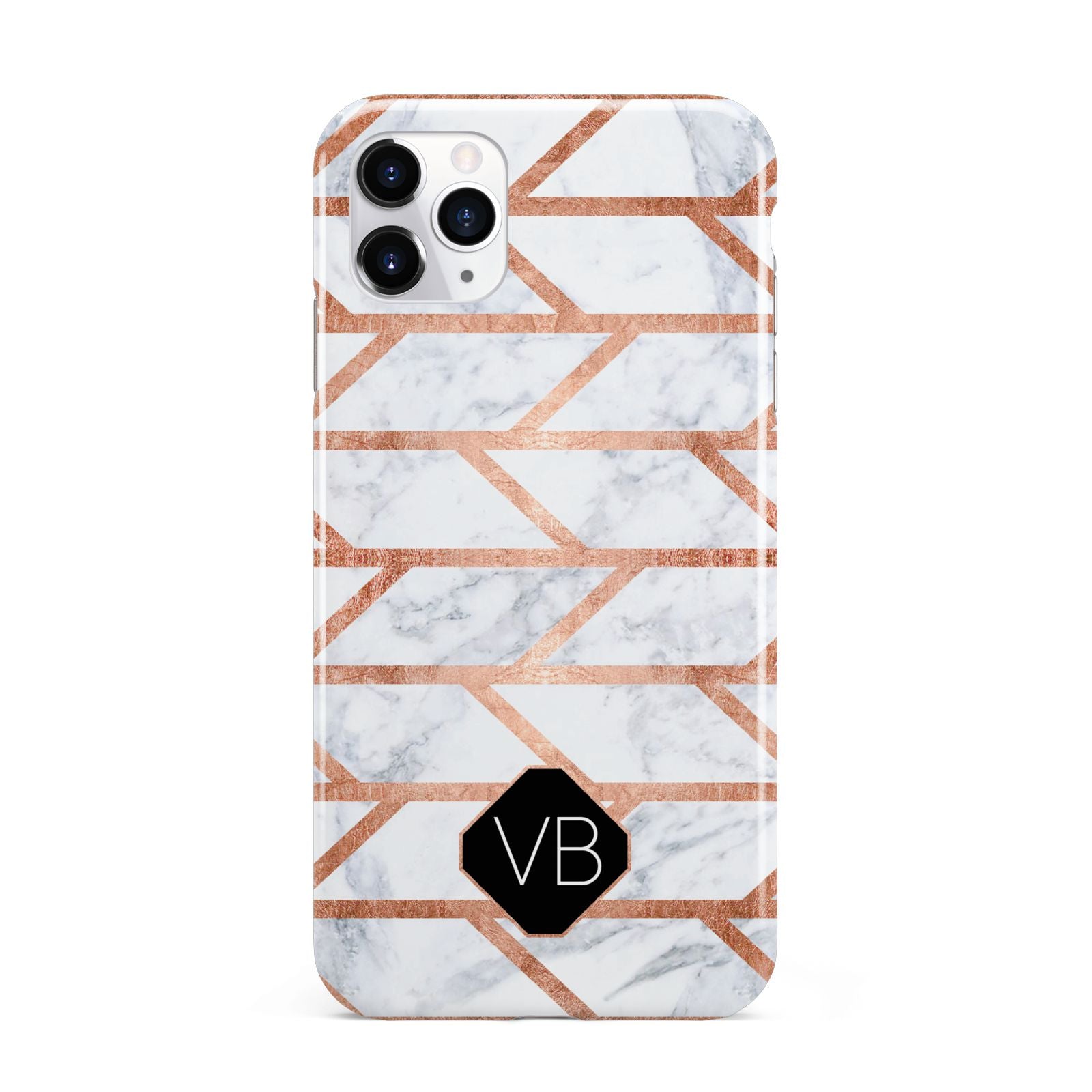 Personalised Rose Gold Faux Marble Initials iPhone 11 Pro Max 3D Tough Case
