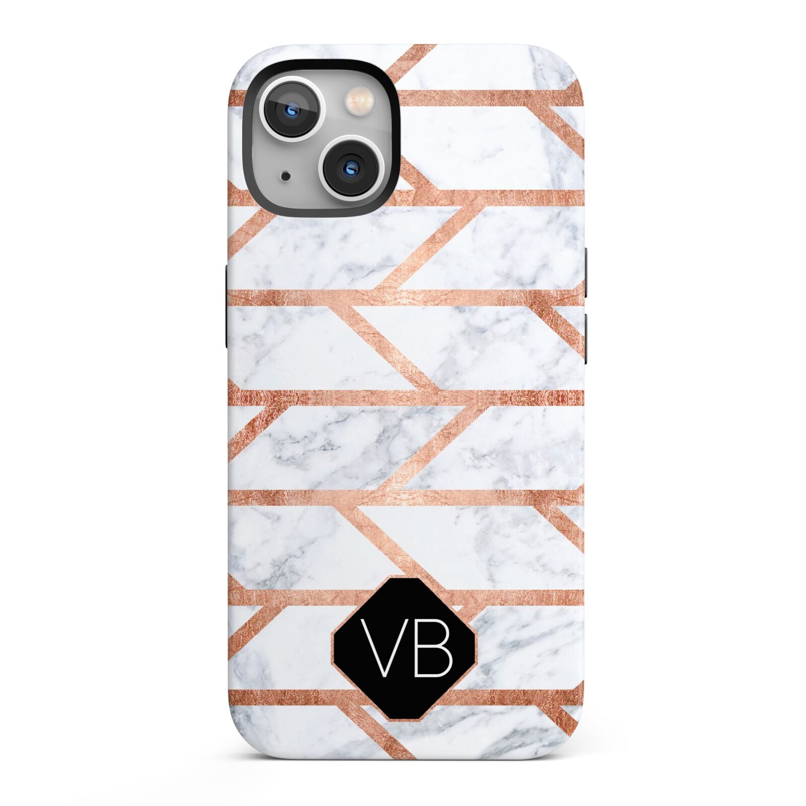 Personalised Rose Gold Faux Marble Initials iPhone 13 Full Wrap 3D Tough Case