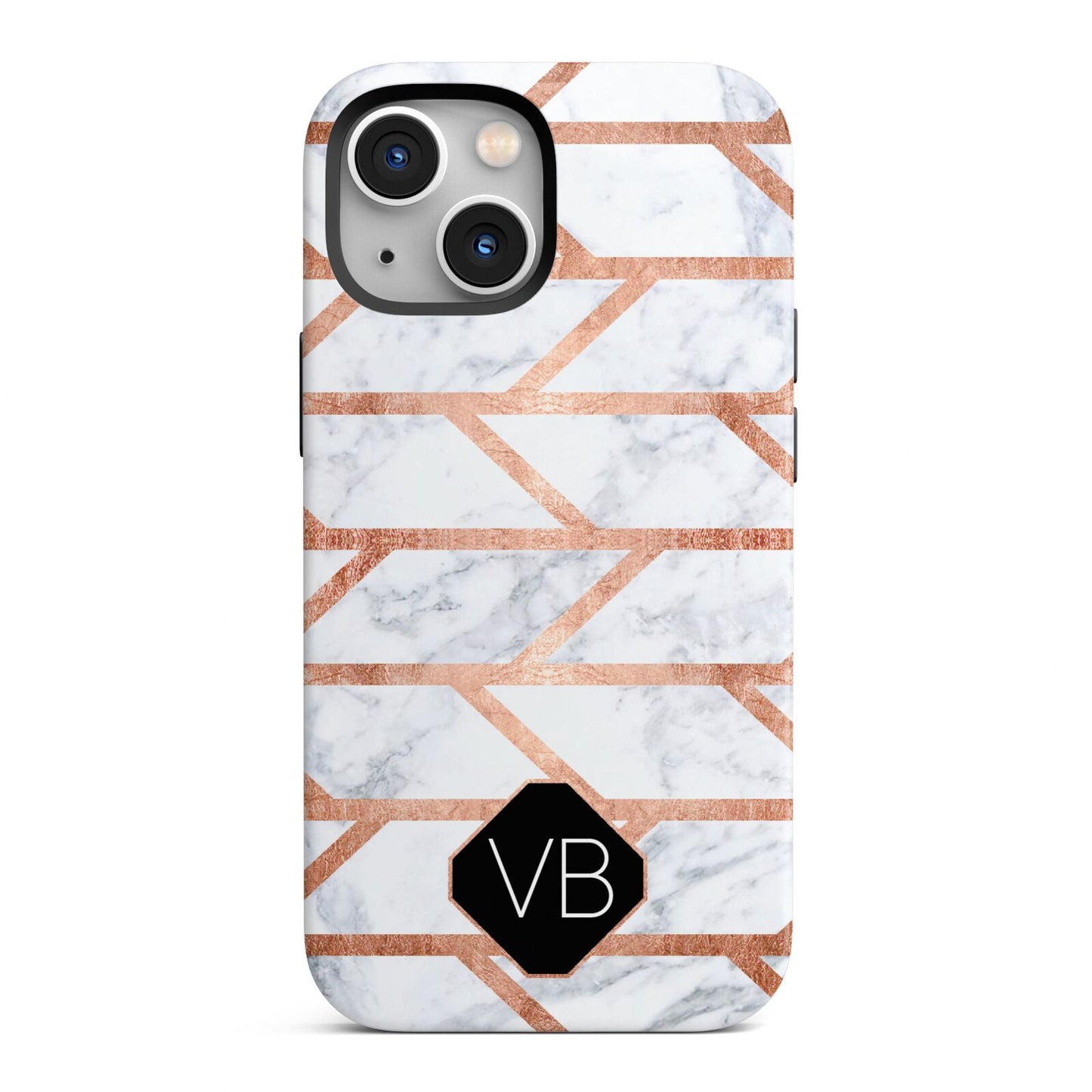Personalised Rose Gold Faux Marble Initials iPhone 13 Mini Full Wrap 3D Tough Case