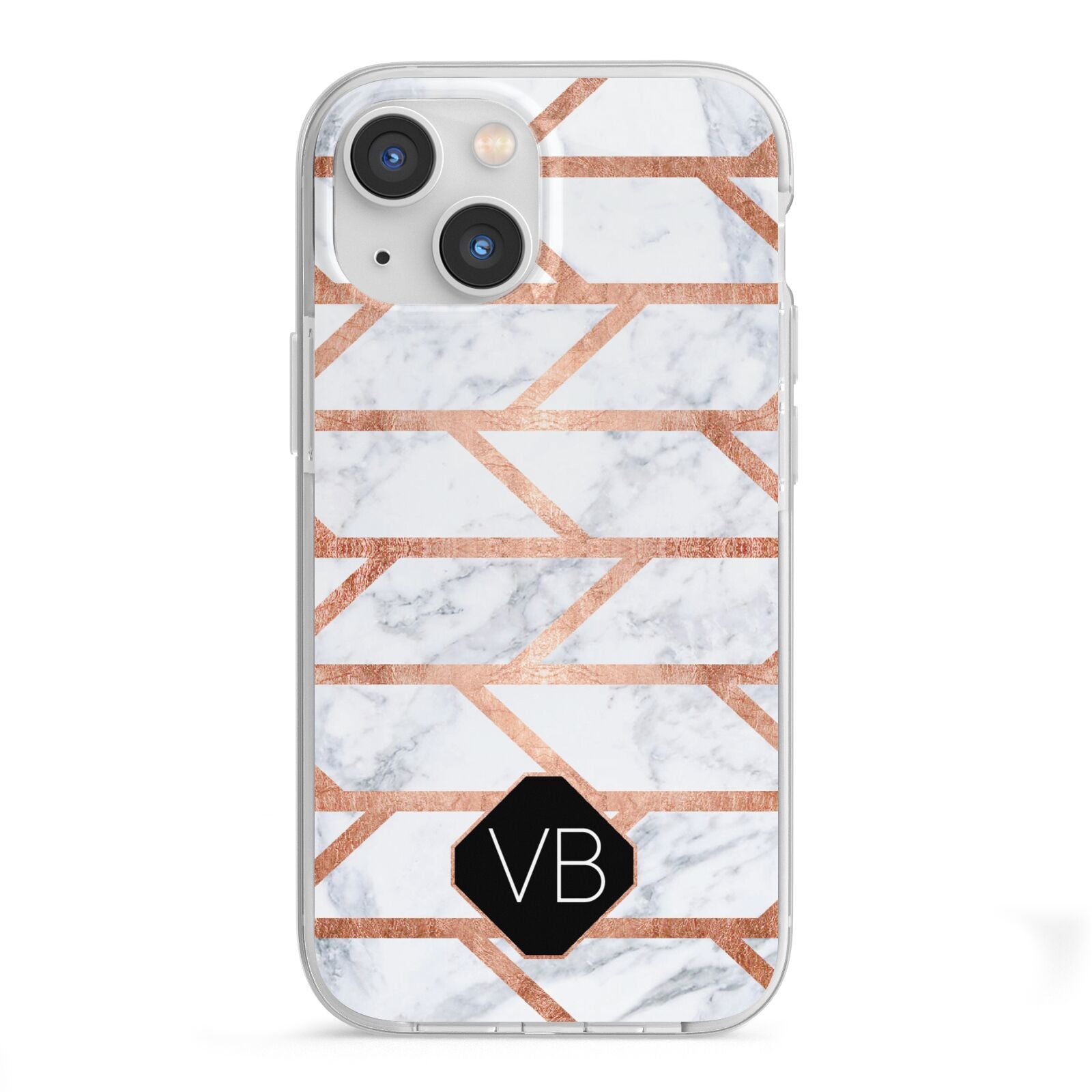 Personalised Rose Gold Faux Marble Initials iPhone 13 Mini TPU Impact Case with White Edges