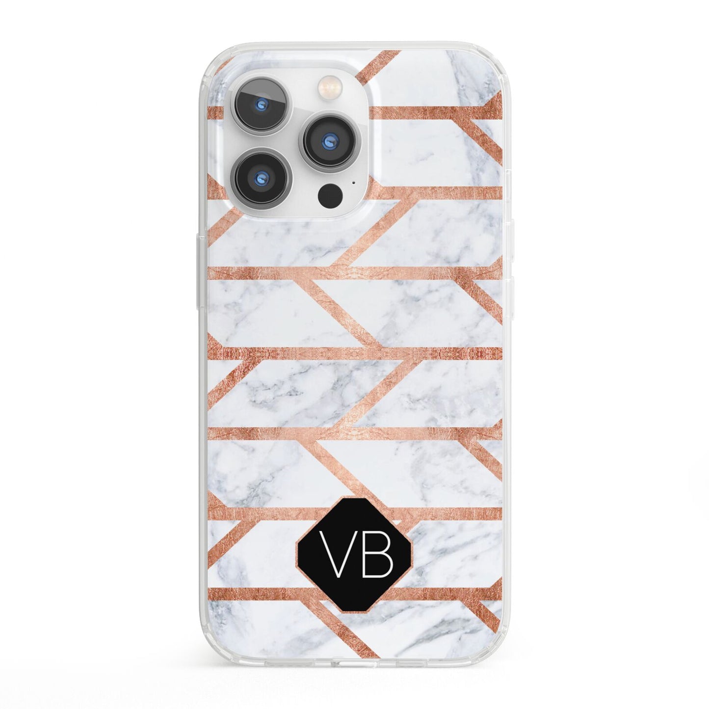 Personalised Rose Gold Faux Marble Initials iPhone 13 Pro Clear Bumper Case