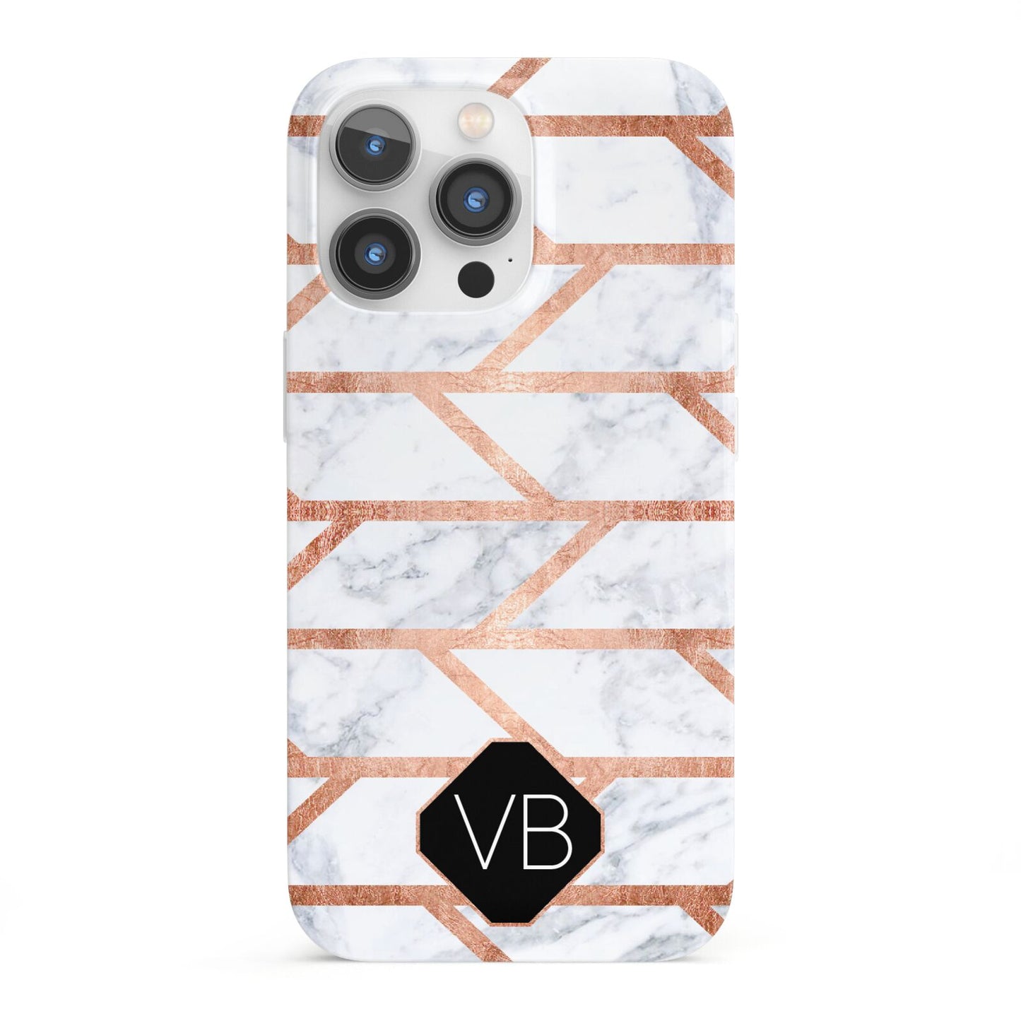 Personalised Rose Gold Faux Marble Initials iPhone 13 Pro Full Wrap 3D Snap Case