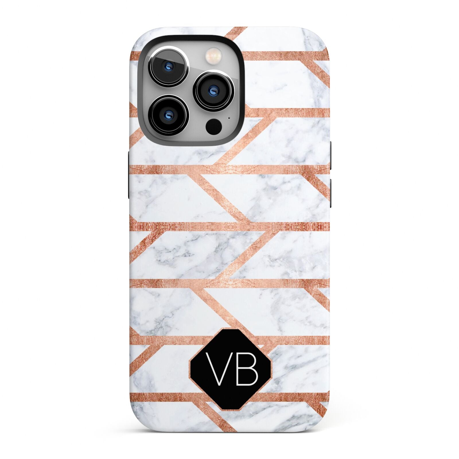 Personalised Rose Gold Faux Marble Initials iPhone 13 Pro Full Wrap 3D Tough Case
