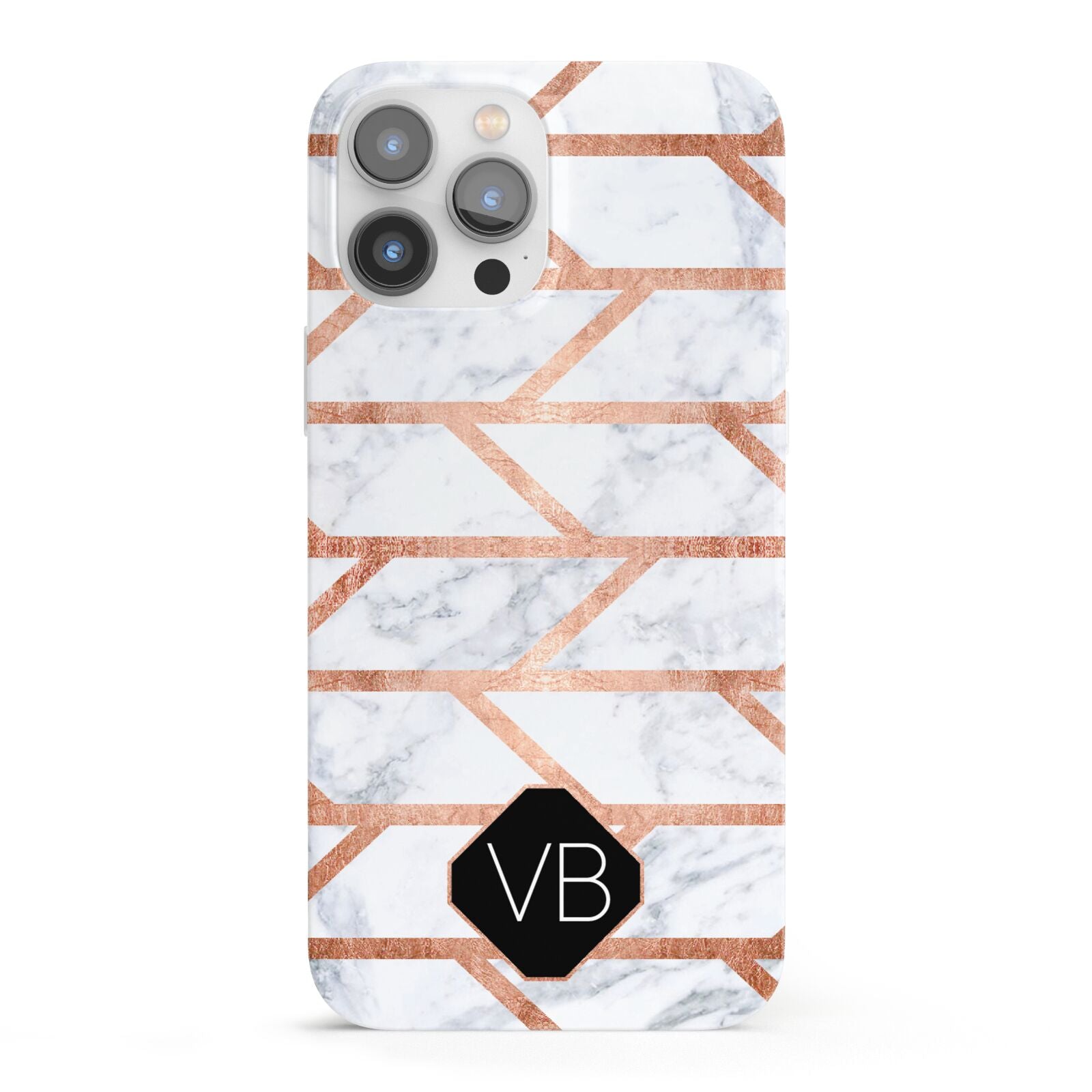 Personalised Rose Gold Faux Marble Initials iPhone 13 Pro Max Full Wrap 3D Snap Case