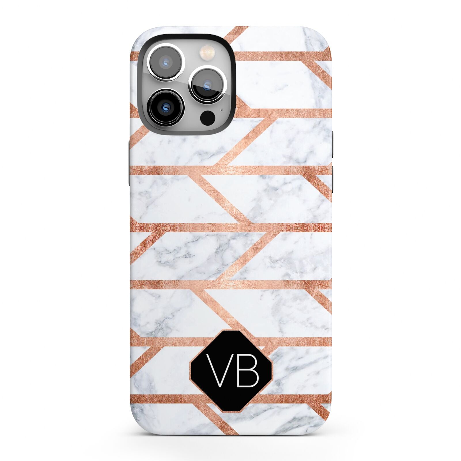 Personalised Rose Gold Faux Marble Initials iPhone 13 Pro Max Full Wrap 3D Tough Case