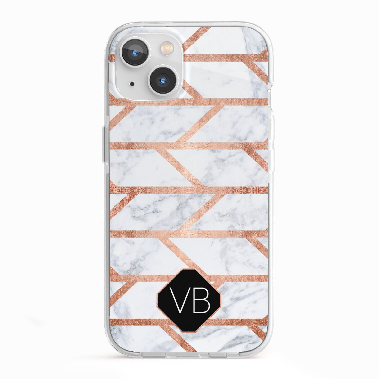 Personalised Rose Gold Faux Marble Initials iPhone 13 TPU Impact Case with White Edges