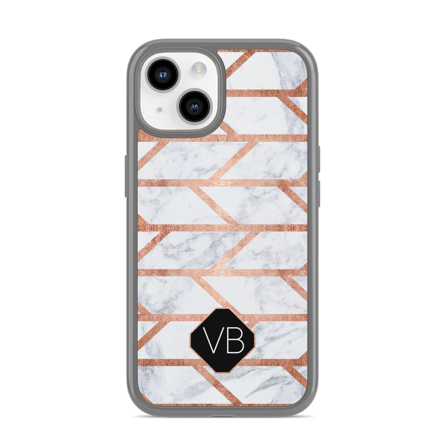 Personalised Rose Gold Faux Marble Initials iPhone 14 Clear Tough Case Starlight