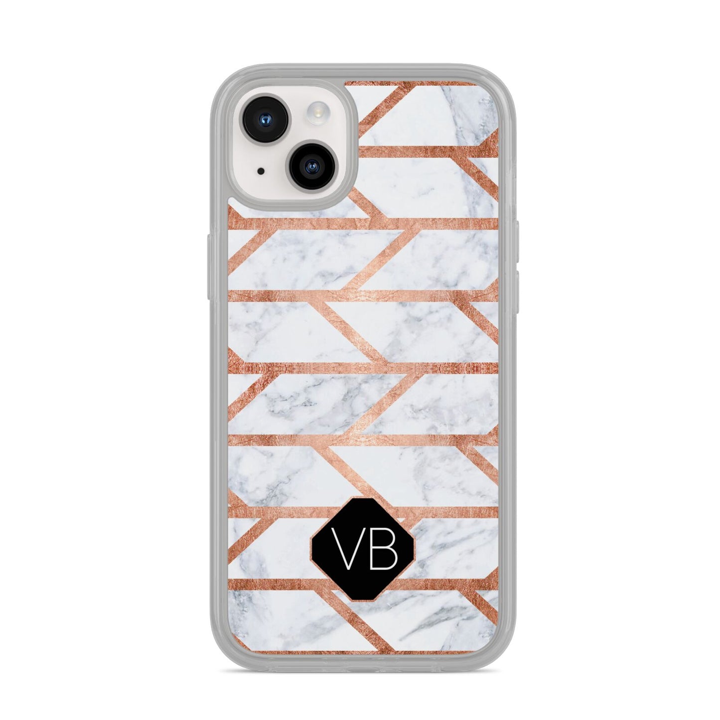 Personalised Rose Gold Faux Marble Initials iPhone 14 Plus Clear Tough Case Starlight