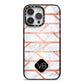 Personalised Rose Gold Faux Marble Initials iPhone 14 Pro Max Black Impact Case on Silver phone