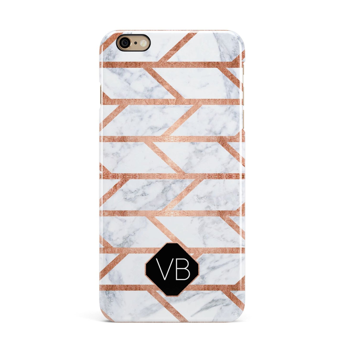 Personalised Rose Gold Faux Marble Initials iPhone 6 Plus 3D Snap Case on Gold Phone