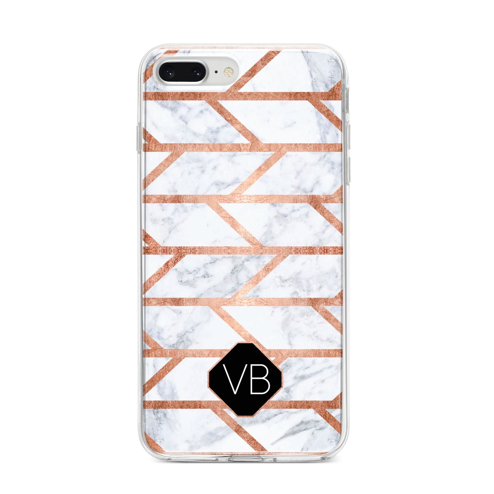 Personalised Rose Gold Faux Marble Initials iPhone 8 Plus Bumper Case on Silver iPhone