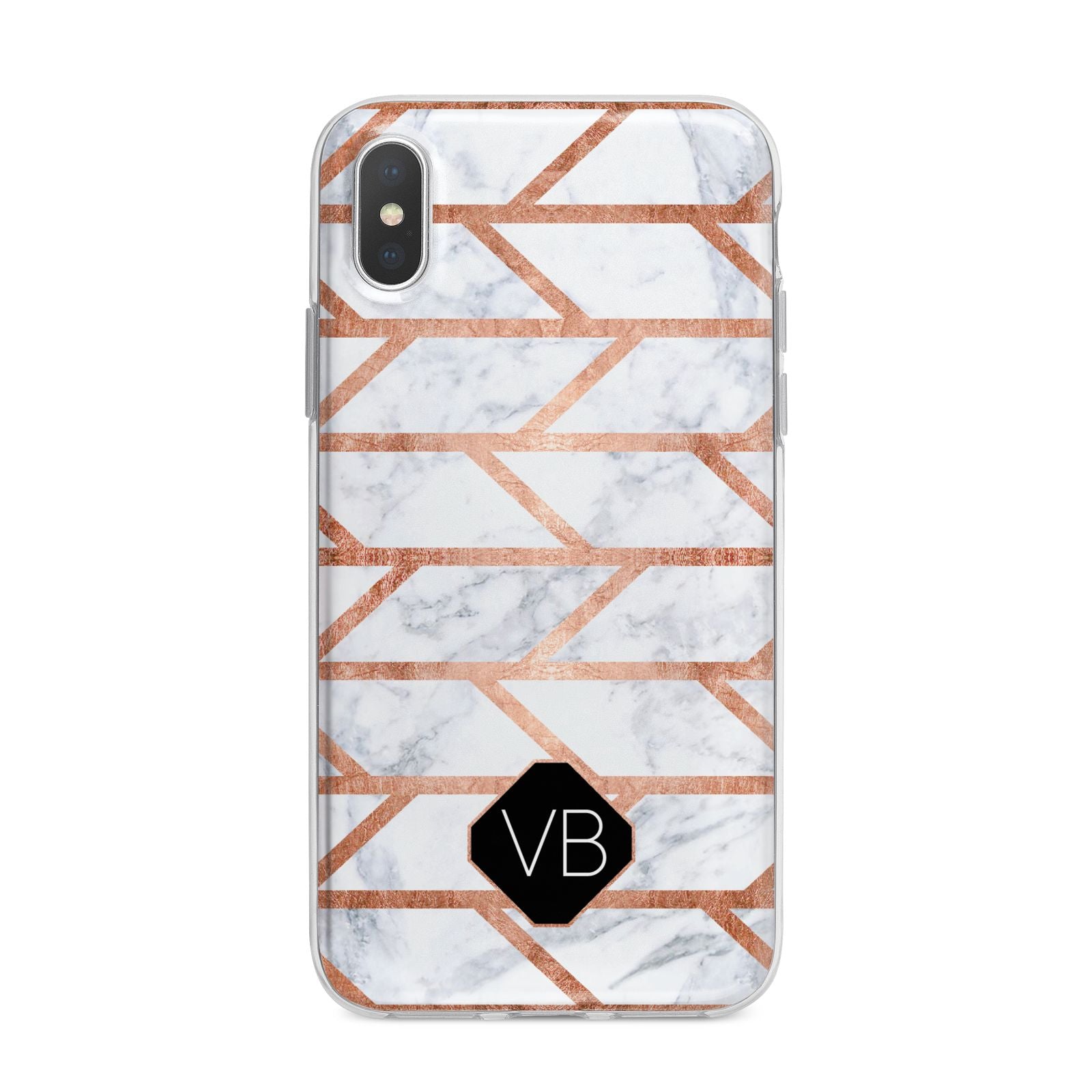 Personalised Rose Gold Faux Marble Initials iPhone X Bumper Case on Silver iPhone Alternative Image 1