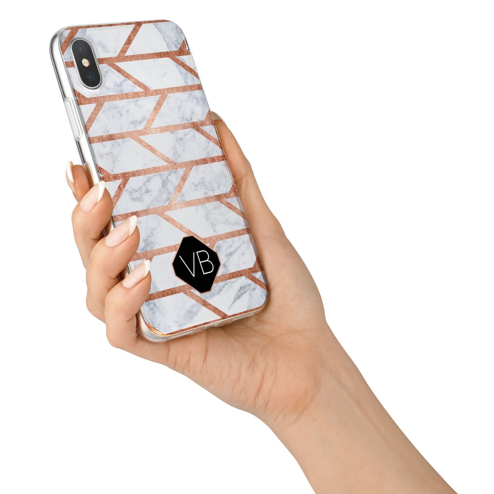 Personalised Rose Gold Faux Marble Initials iPhone X Bumper Case on Silver iPhone Alternative Image 2