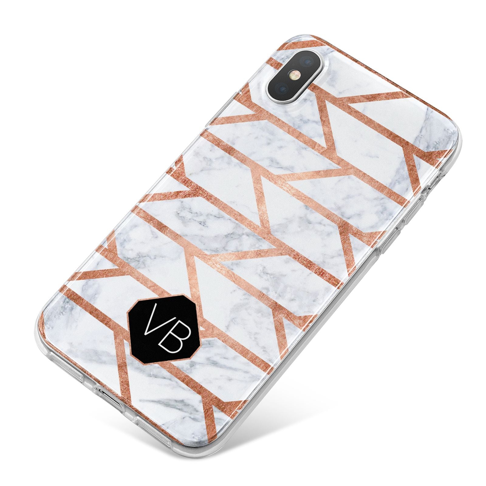 Personalised Rose Gold Faux Marble Initials iPhone X Bumper Case on Silver iPhone