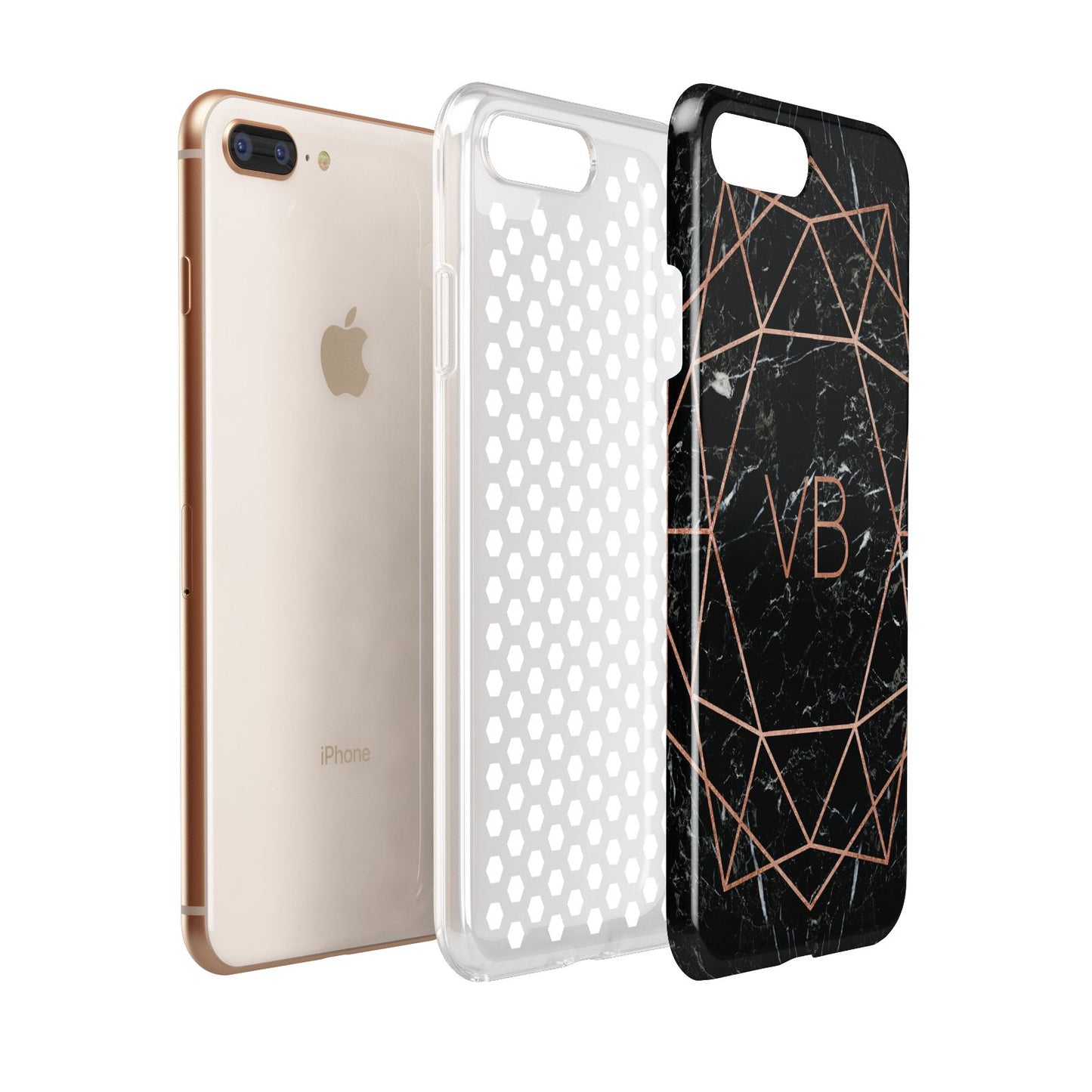 Personalised Rose Gold Geometric Initials Apple iPhone 7 8 Plus 3D Tough Case Expanded View