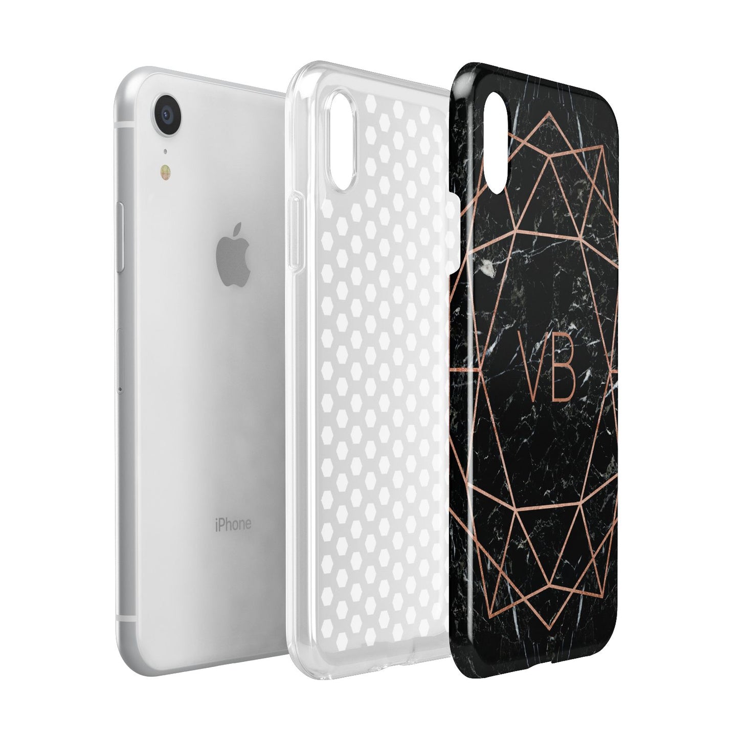Personalised Rose Gold Geometric Initials Apple iPhone XR White 3D Tough Case Expanded view