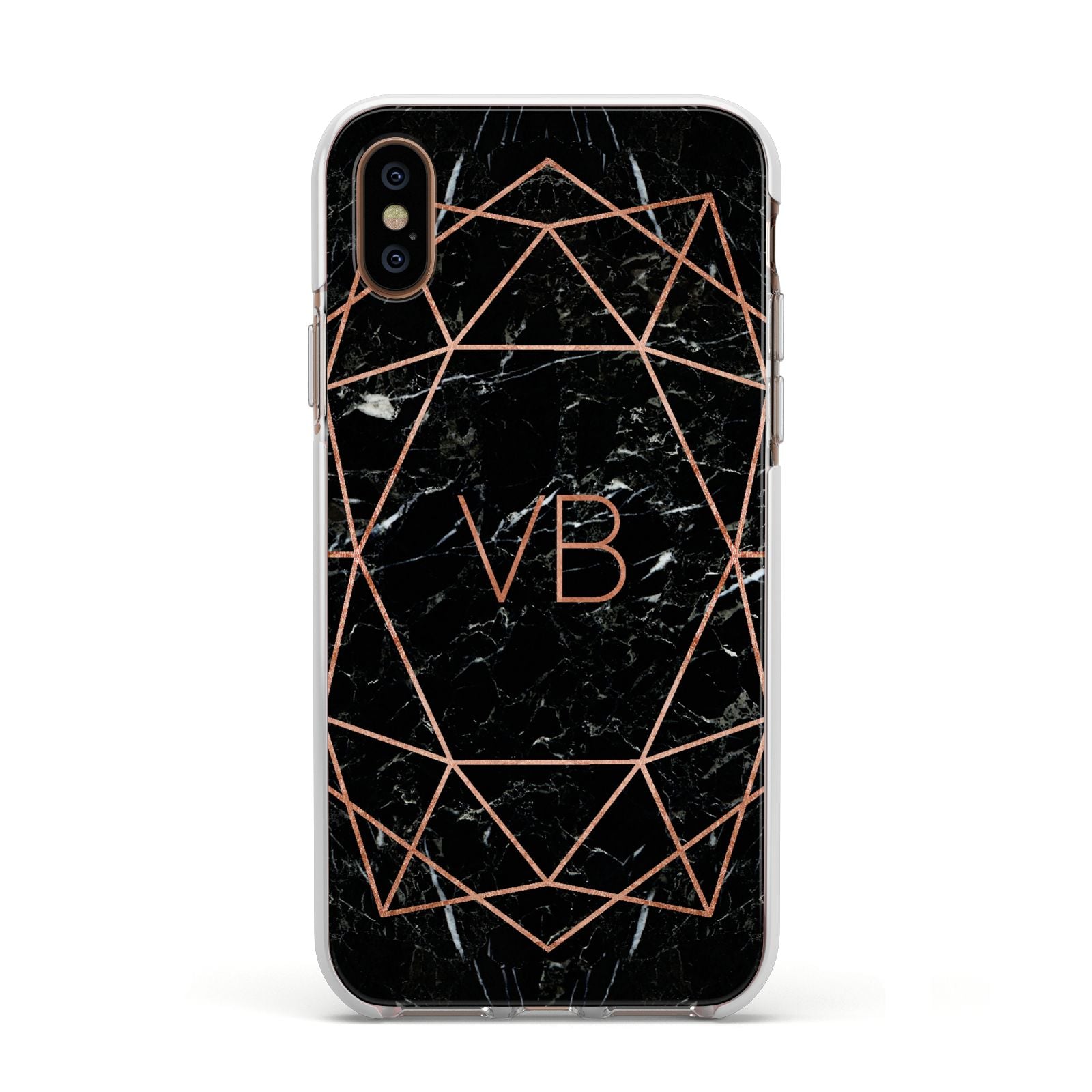 Personalised Rose Gold Geometric Initials Apple iPhone Xs Impact Case White Edge on Gold Phone
