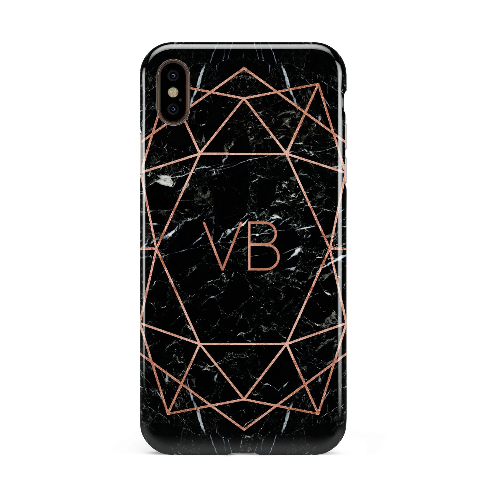 Personalised Rose Gold Geometric Initials Apple iPhone Xs Max 3D Tough Case