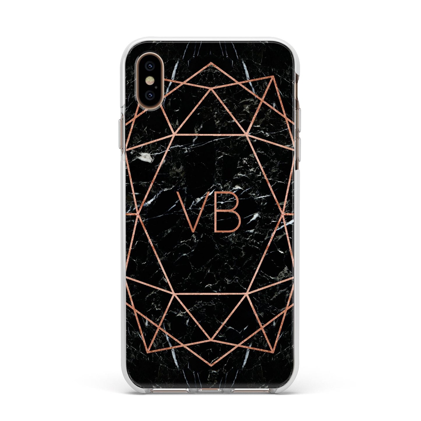 Personalised Rose Gold Geometric Initials Apple iPhone Xs Max Impact Case White Edge on Gold Phone