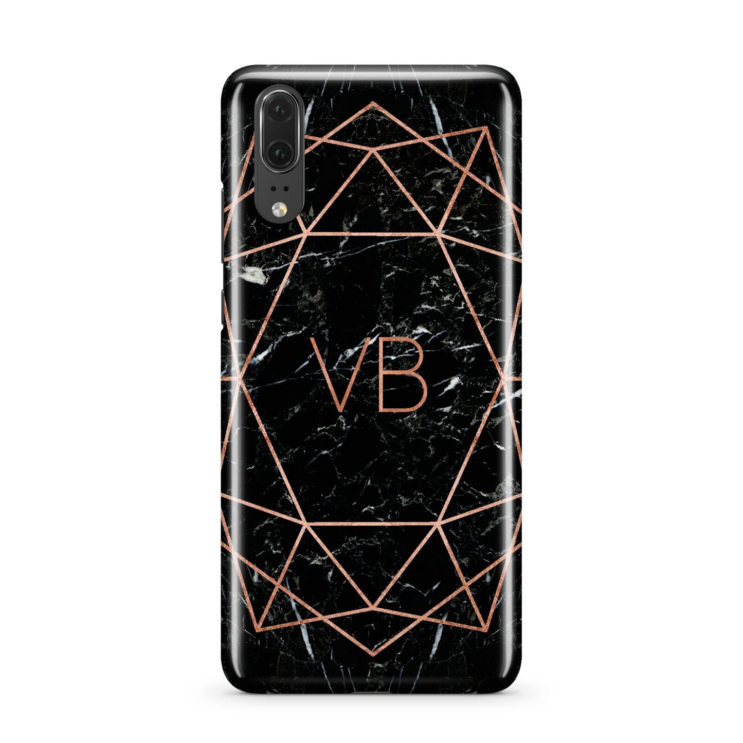 Personalised Rose Gold Geometric Initials Huawei P20 Phone Case