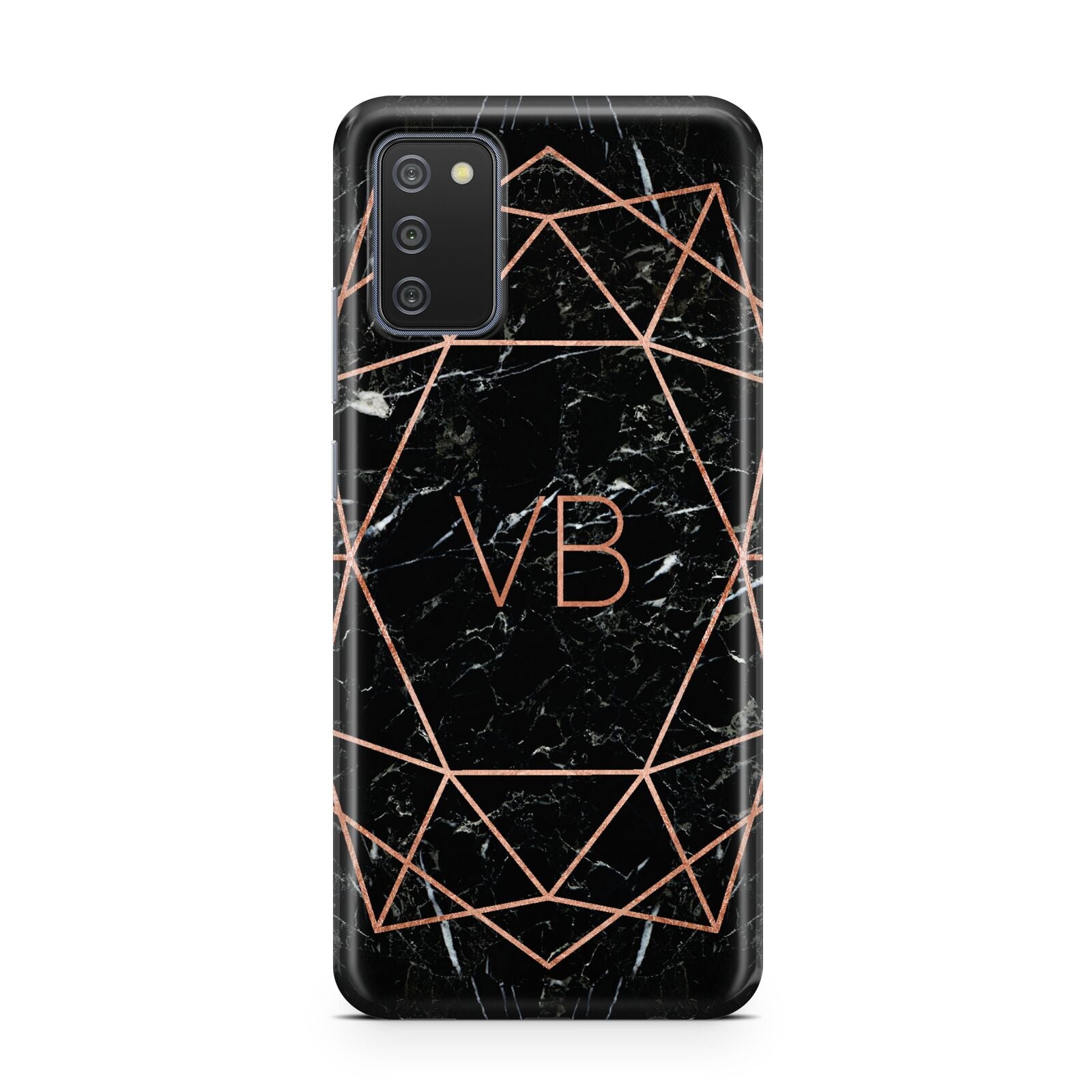 Personalised Rose Gold Geometric Initials Samsung A02s Case