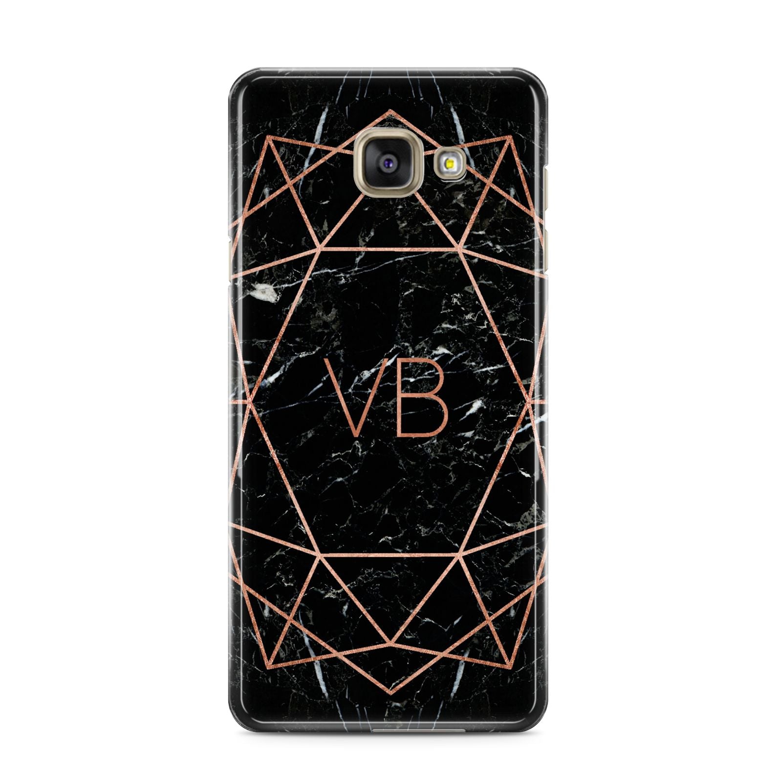 Personalised Rose Gold Geometric Initials Samsung Galaxy A3 2016 Case on gold phone