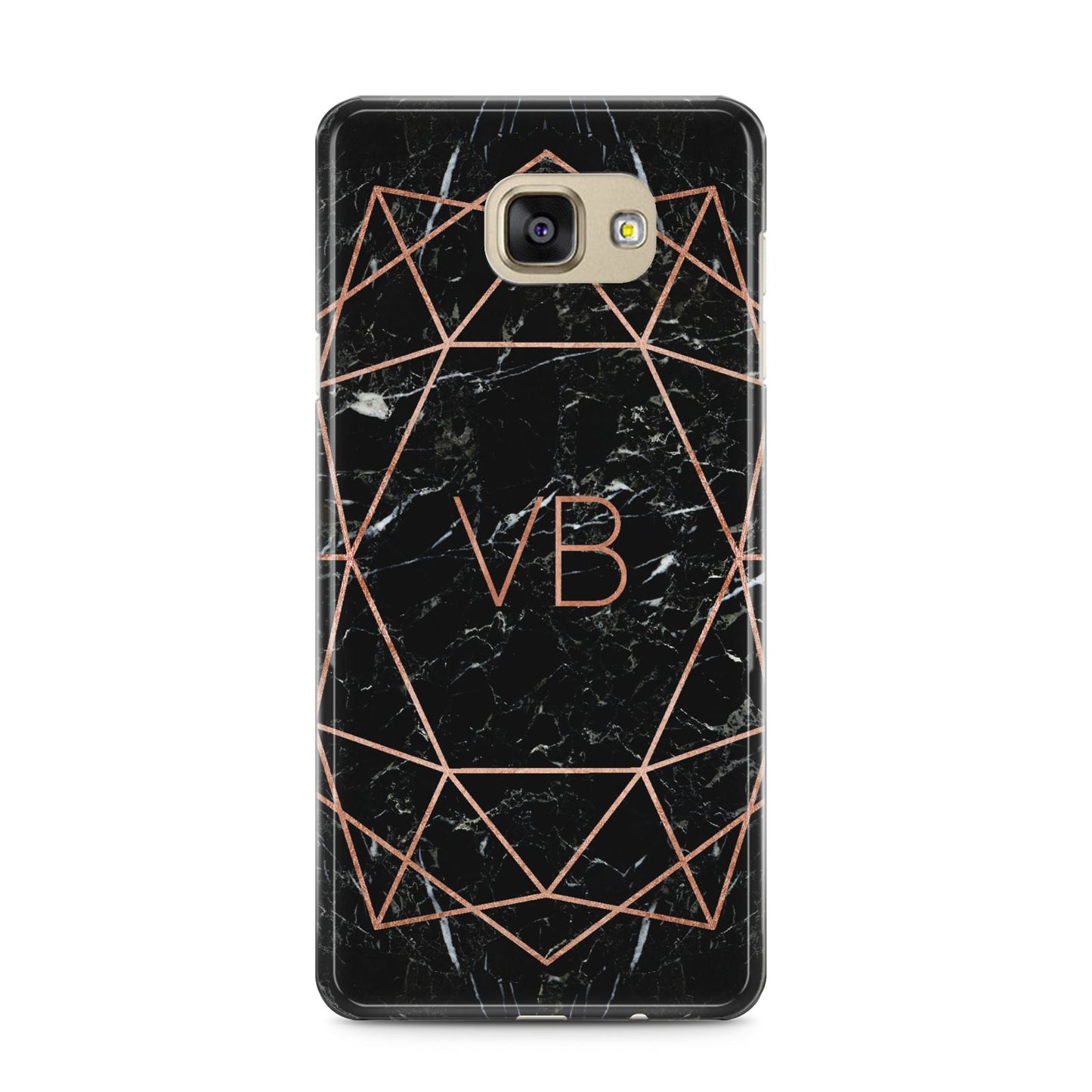 Personalised Rose Gold Geometric Initials Samsung Galaxy A5 2016 Case on gold phone
