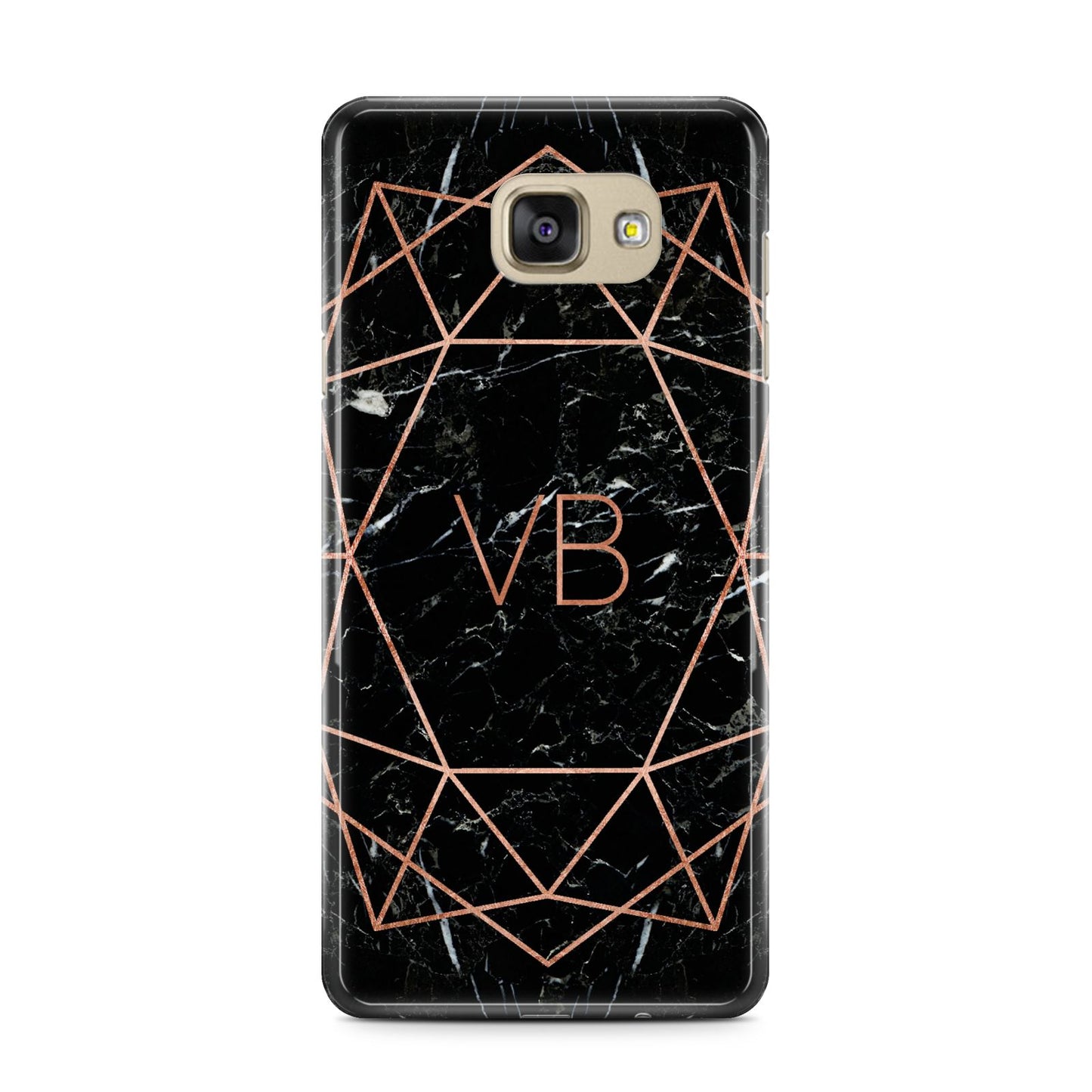 Personalised Rose Gold Geometric Initials Samsung Galaxy A7 2016 Case on gold phone