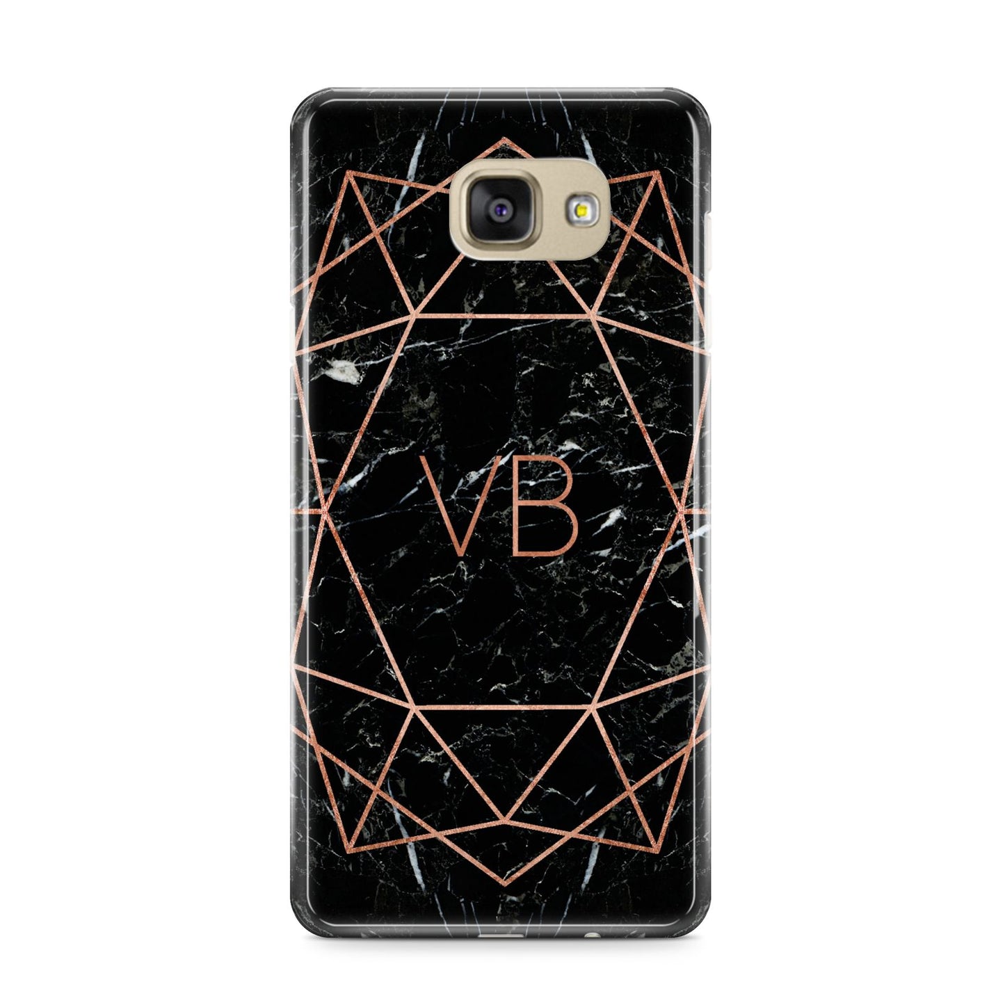 Personalised Rose Gold Geometric Initials Samsung Galaxy A9 2016 Case on gold phone
