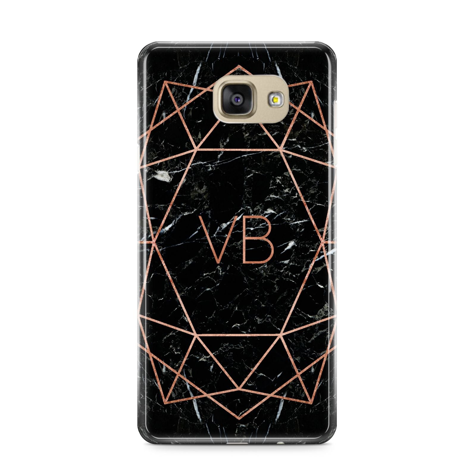Personalised Rose Gold Geometric Initials Samsung Galaxy A9 2016 Case on gold phone