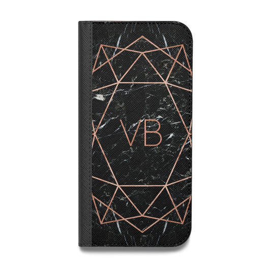 Personalised Rose Gold Geometric Initials Vegan Leather Flip iPhone Case