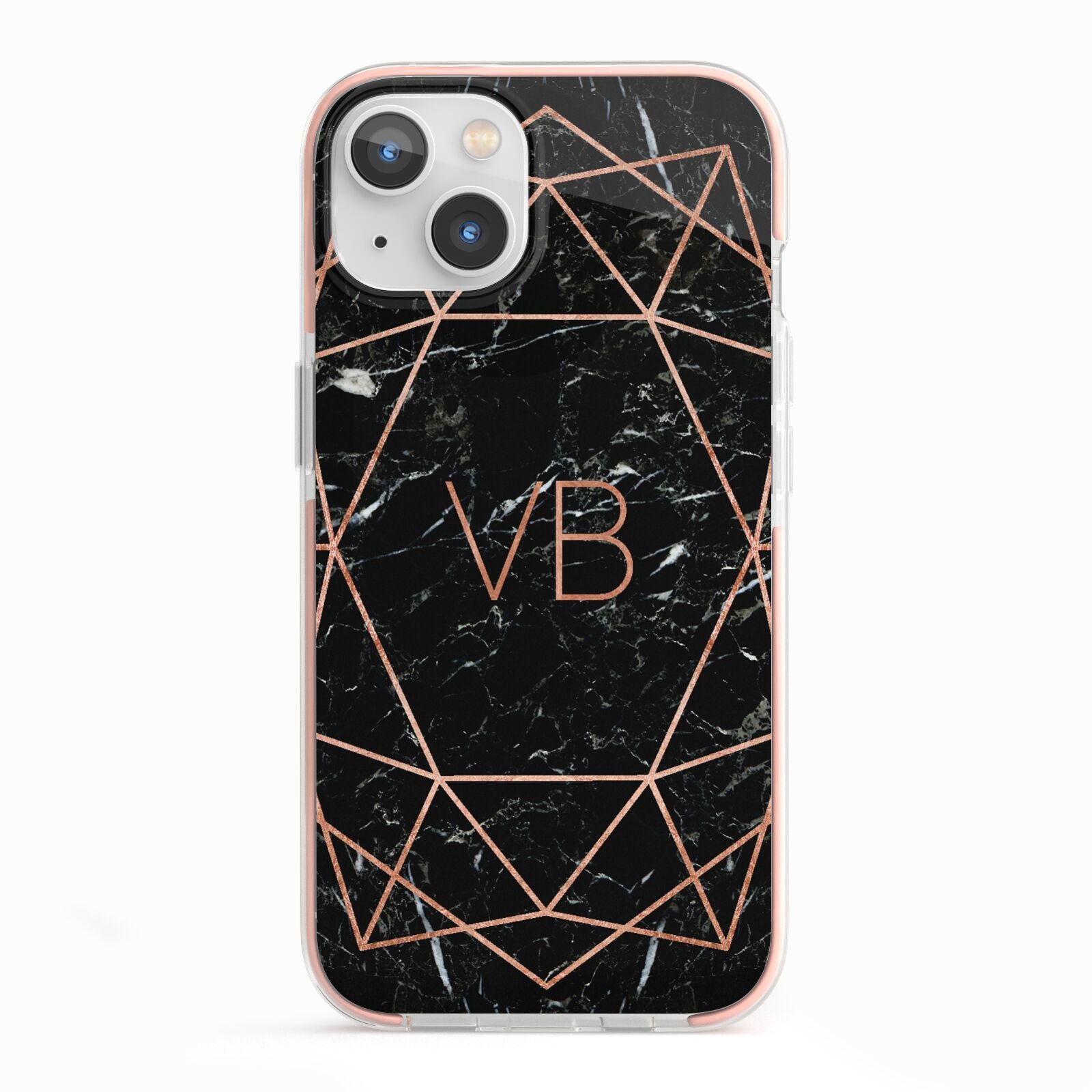 Personalised Rose Gold Geometric Initials iPhone 13 TPU Impact Case with Pink Edges