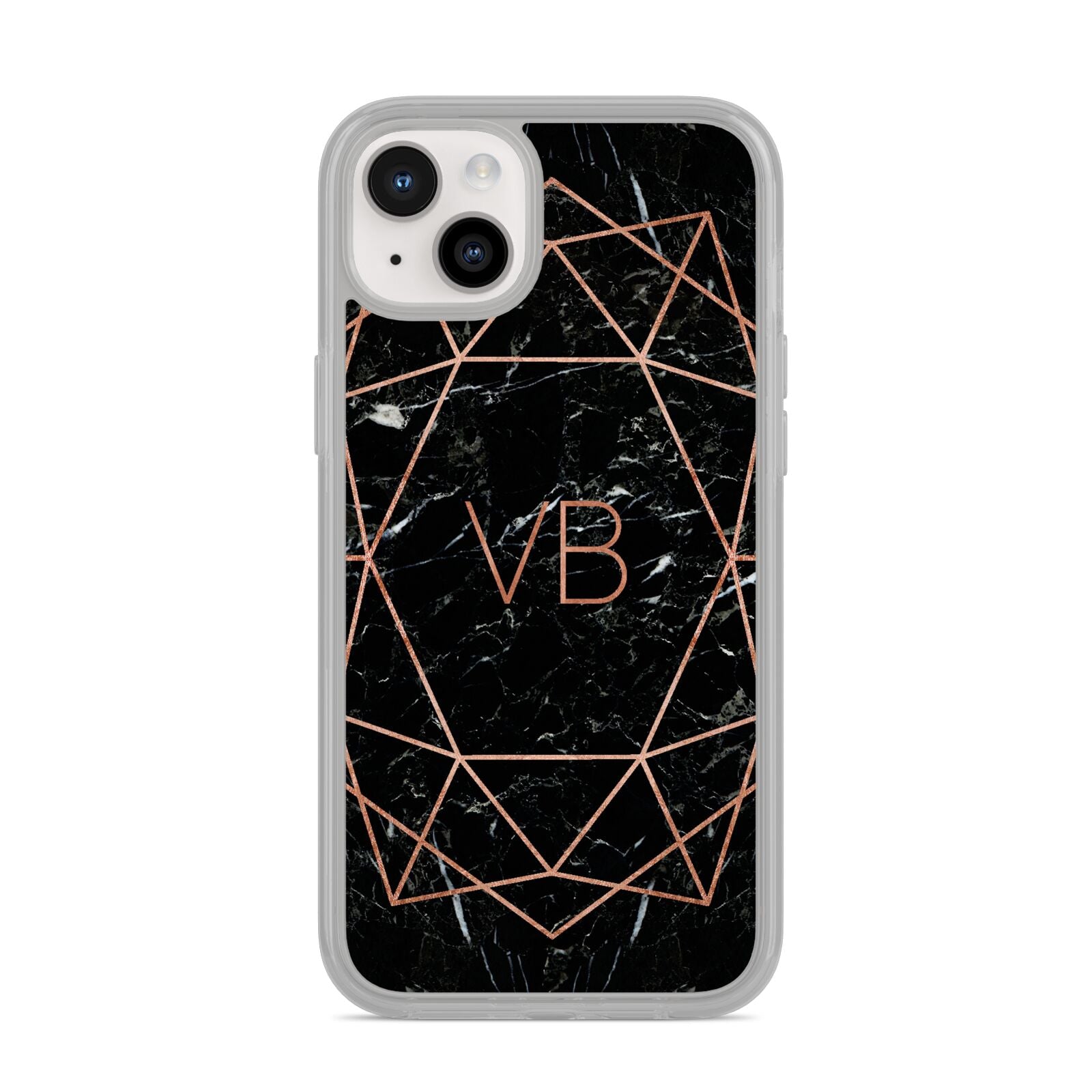 Personalised Rose Gold Geometric Initials iPhone 14 Plus Clear Tough Case Starlight