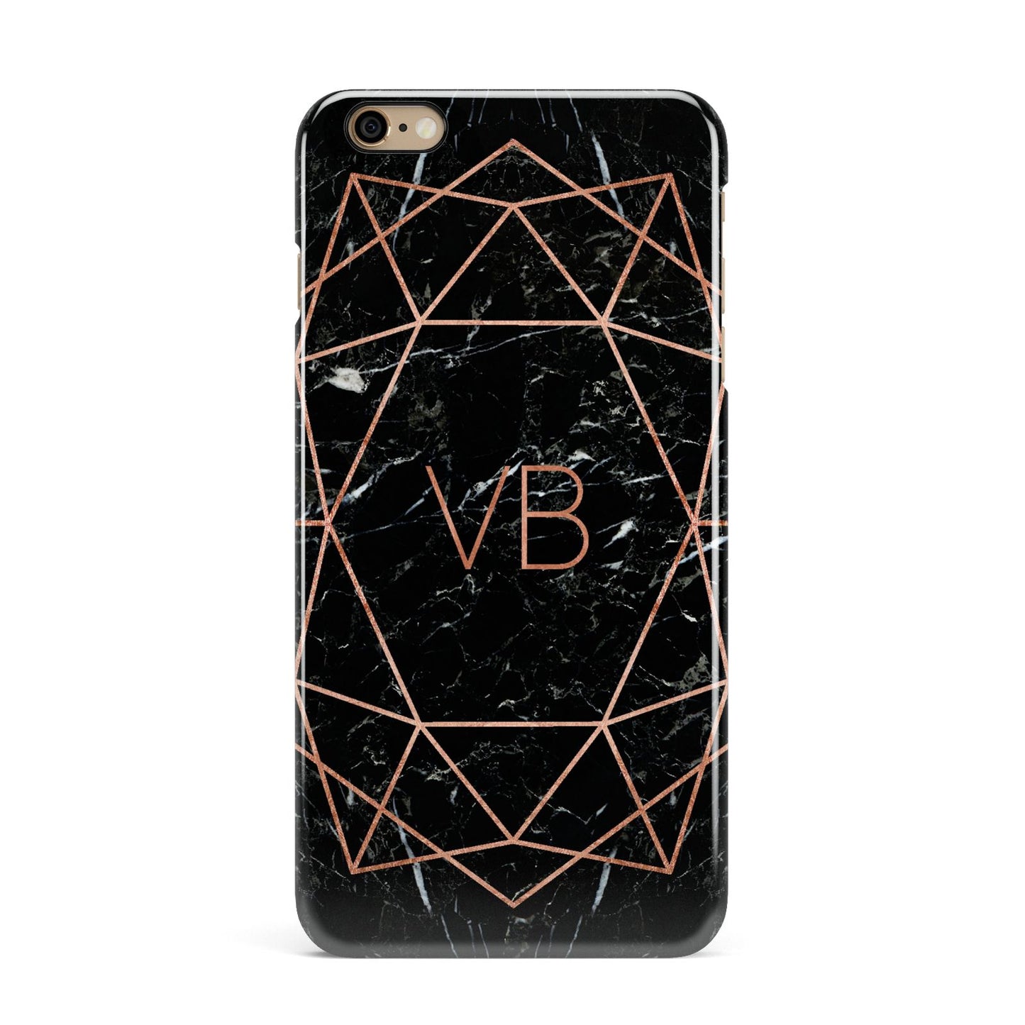 Personalised Rose Gold Geometric Initials iPhone 6 Plus 3D Snap Case on Gold Phone