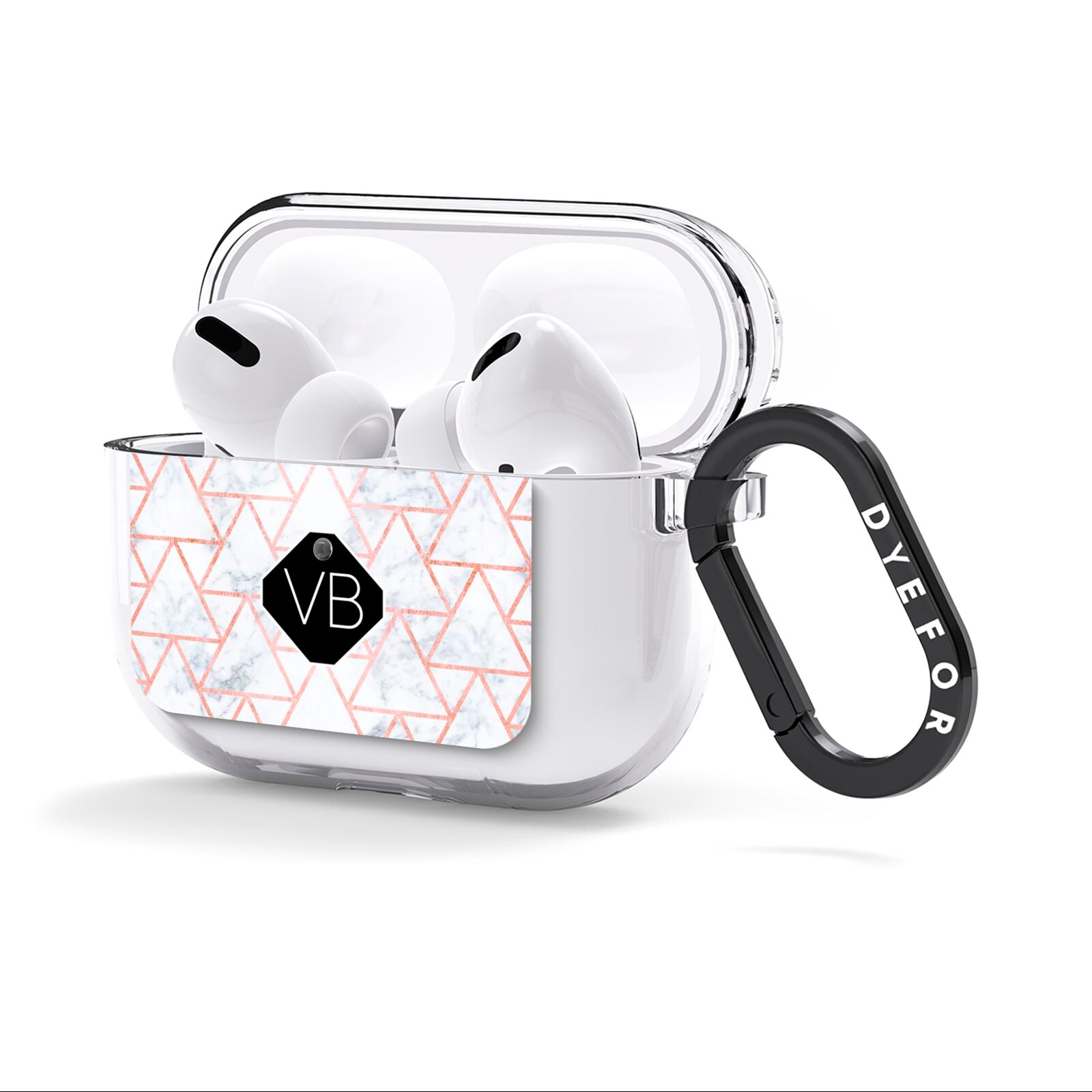 Personalised Rose Gold Grey Marble Hexagon AirPods Clear Case 3rd Gen Side Image