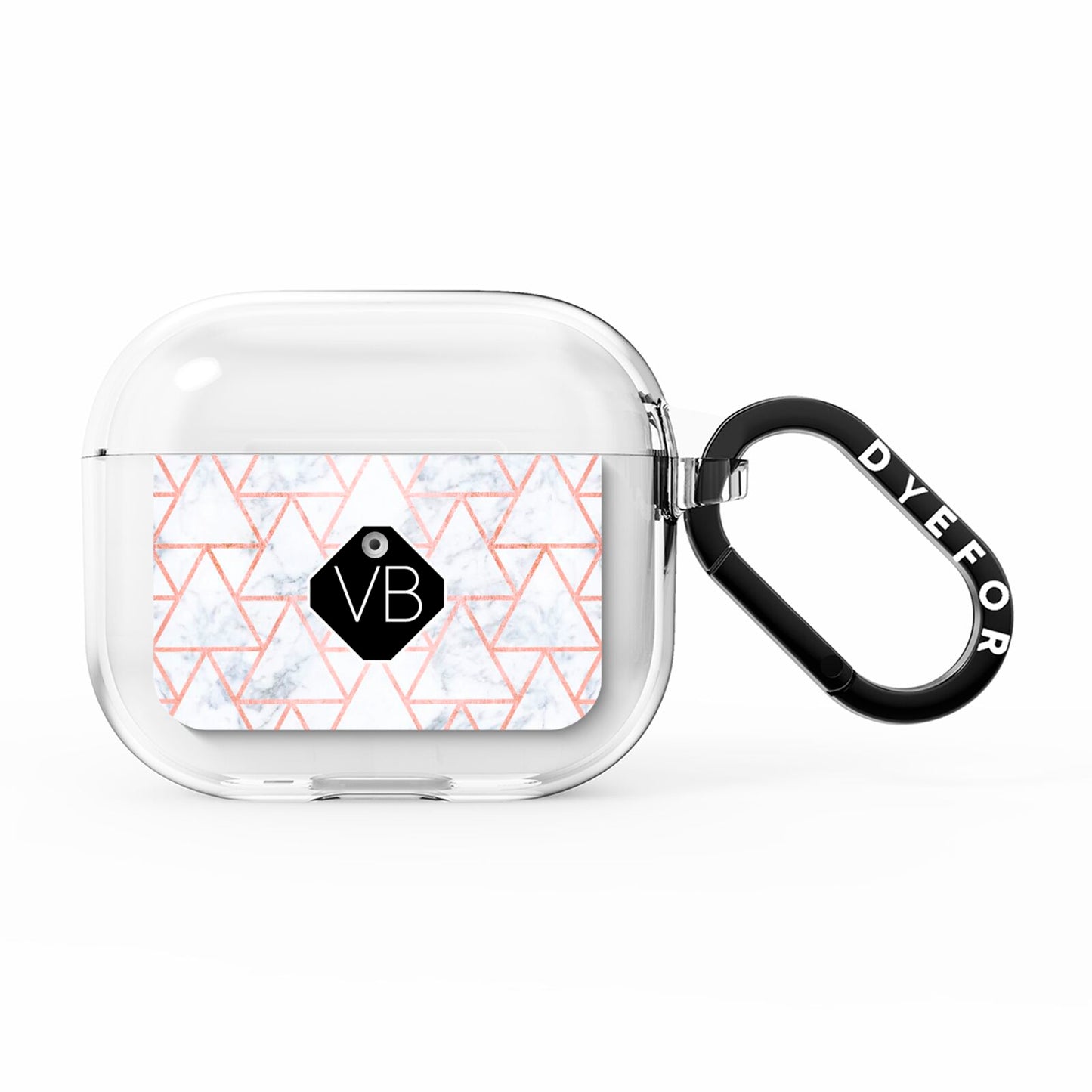 Personalised Rose Gold Grey Marble Hexagon AirPods Clear Case 3rd Gen