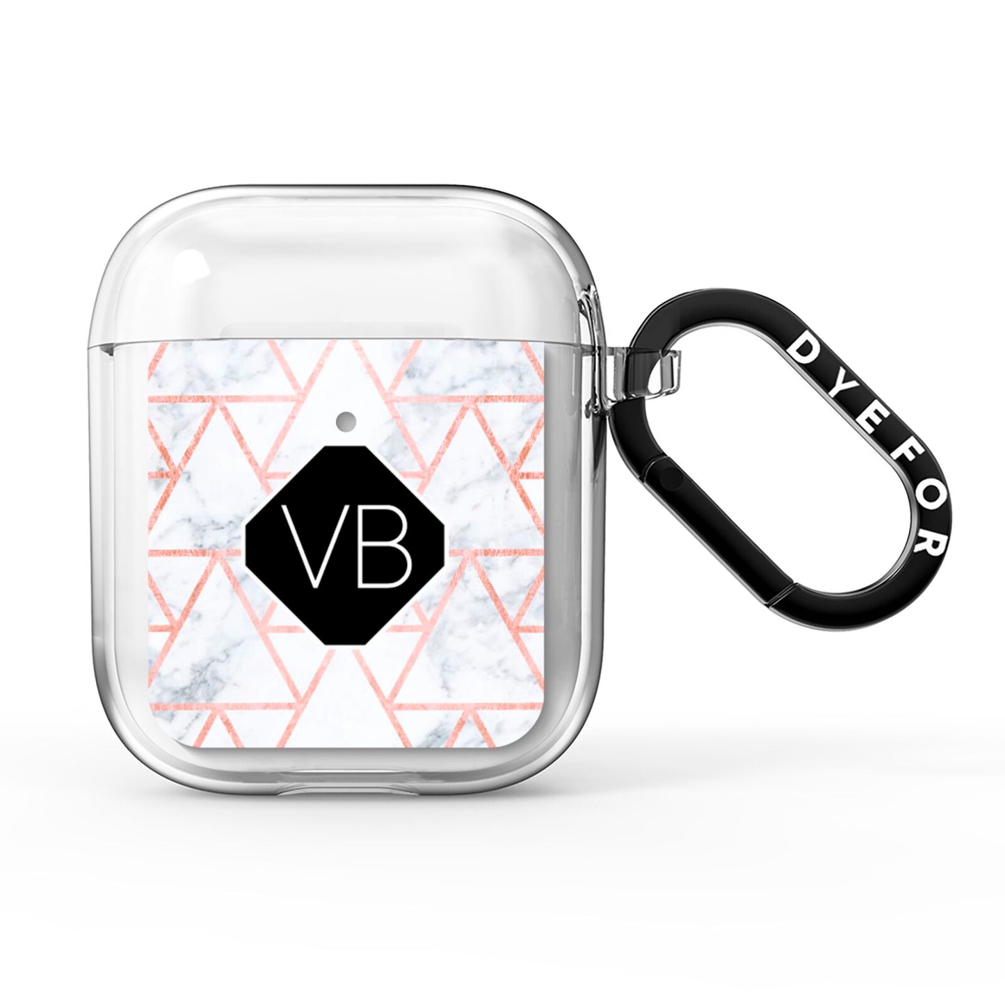Personalised Rose Gold Grey Marble Hexagon AirPods Clear Case