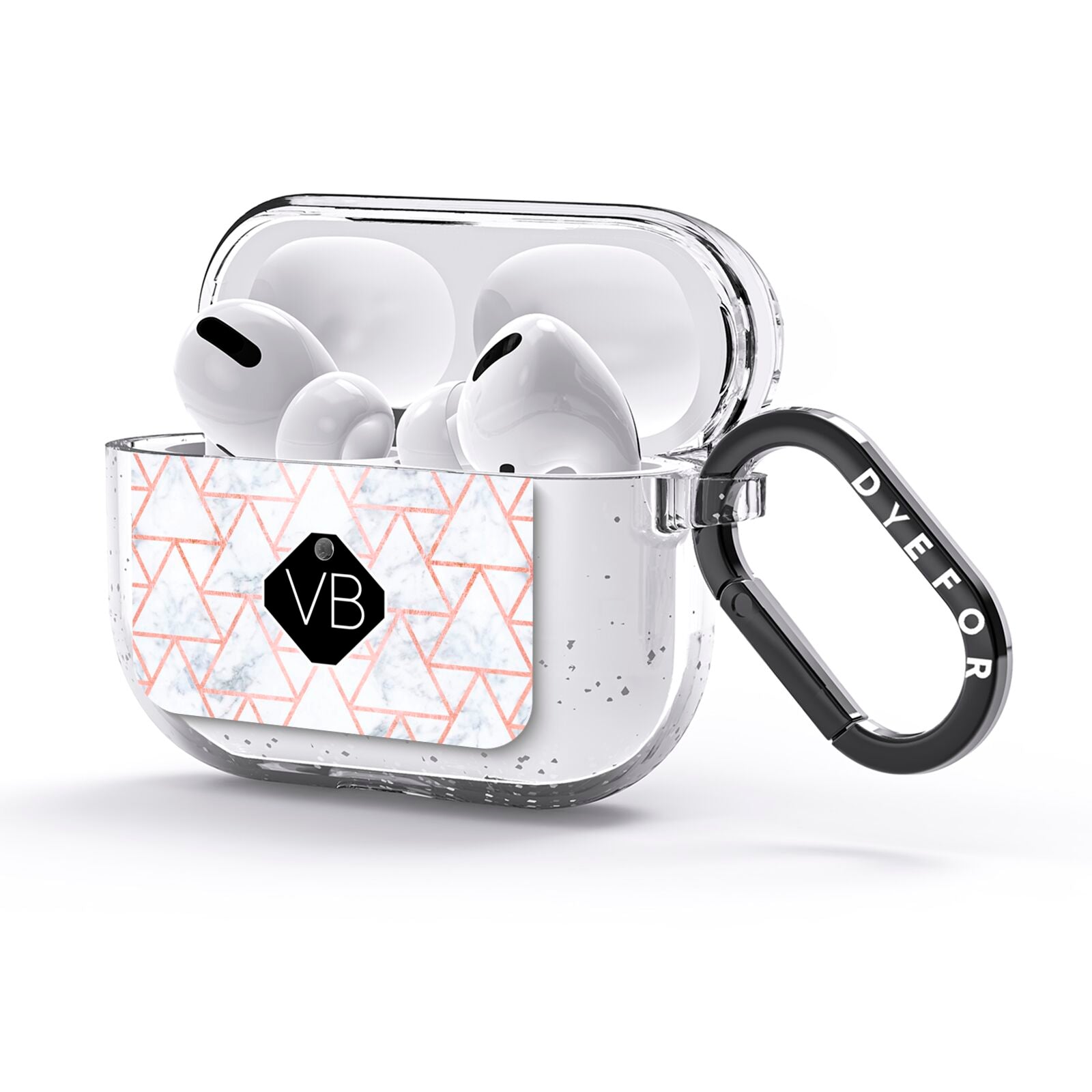 Personalised Rose Gold Grey Marble Hexagon AirPods Glitter Case 3rd Gen Side Image