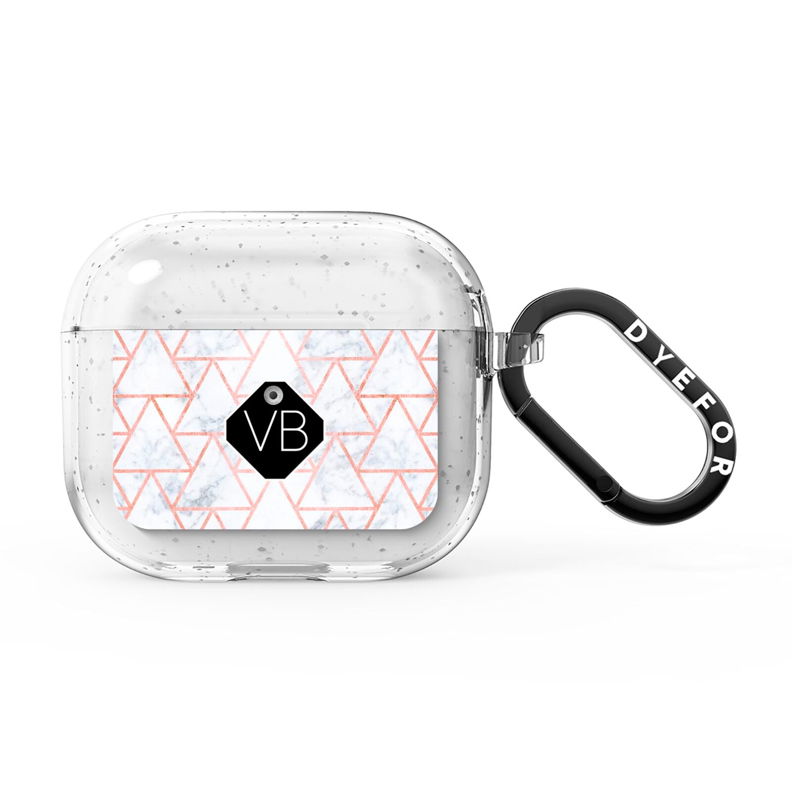 Personalised Rose Gold Grey Marble Hexagon AirPods Glitter Case 3rd Gen