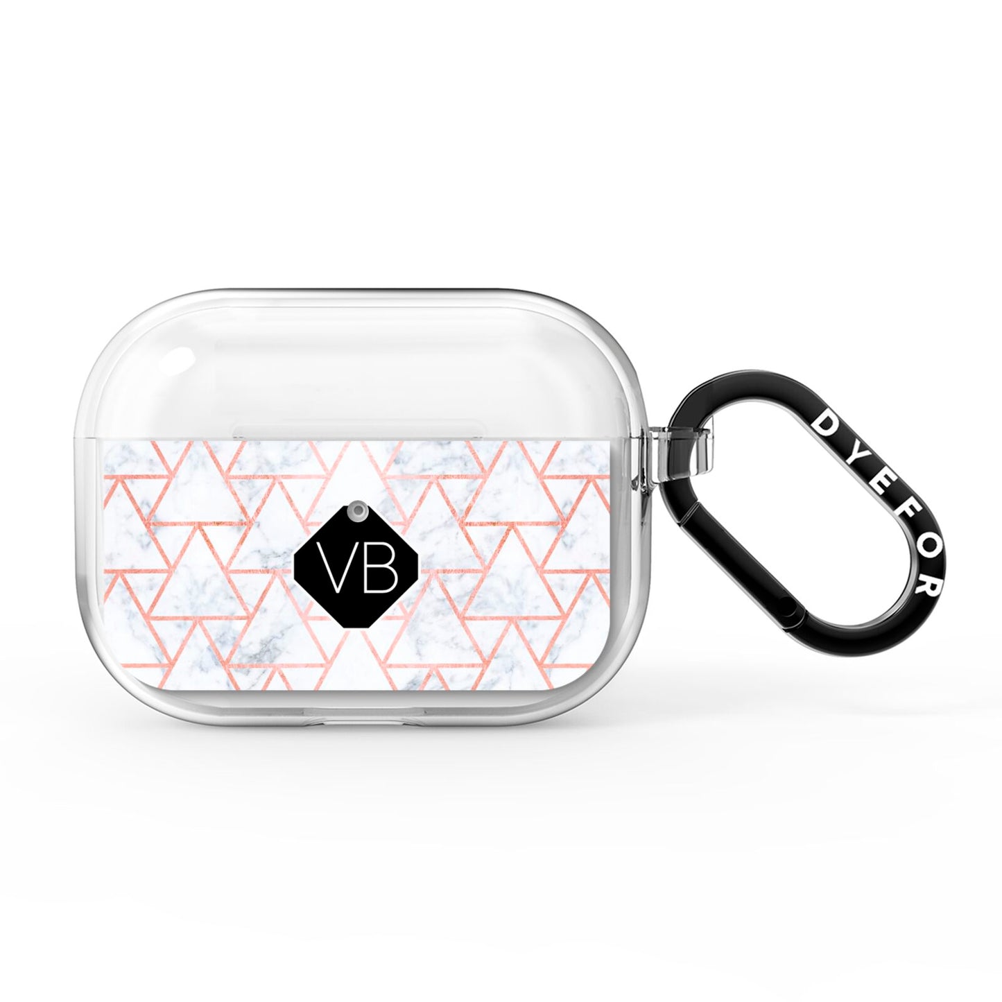 Personalised Rose Gold Grey Marble Hexagon AirPods Pro Clear Case