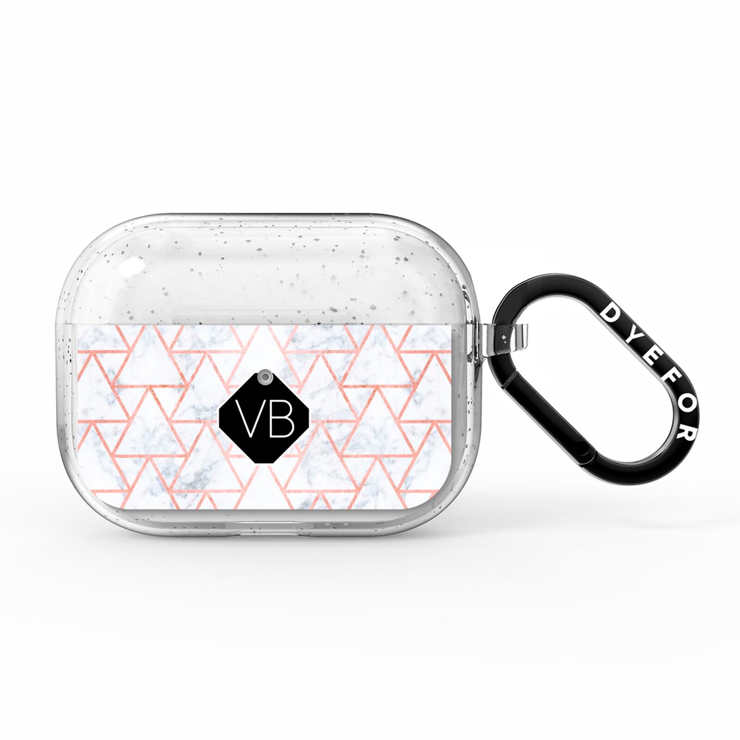 Personalised Rose Gold Grey Marble Hexagon AirPods Pro Glitter Case