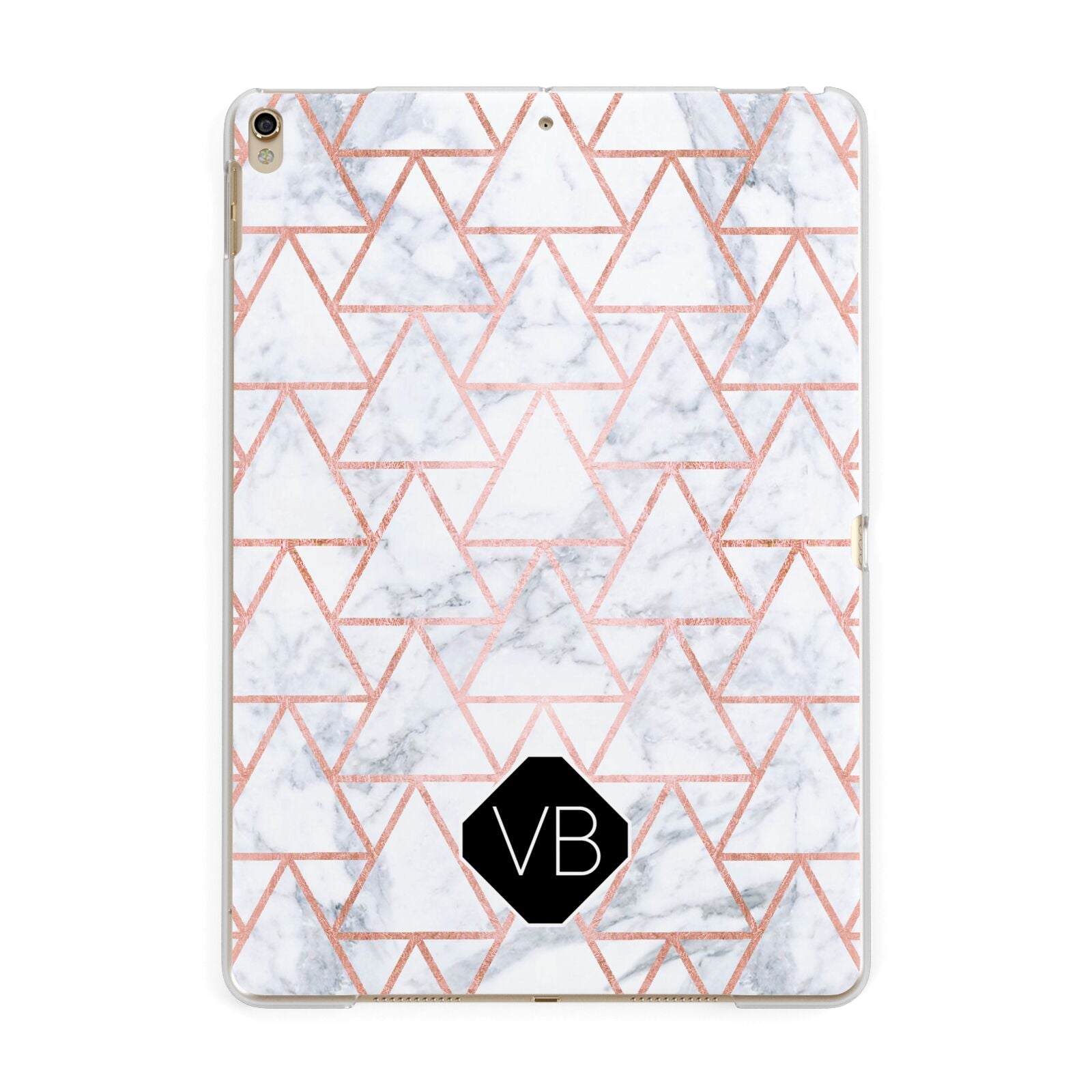 Personalised Rose Gold Grey Marble Hexagon Apple iPad Gold Case